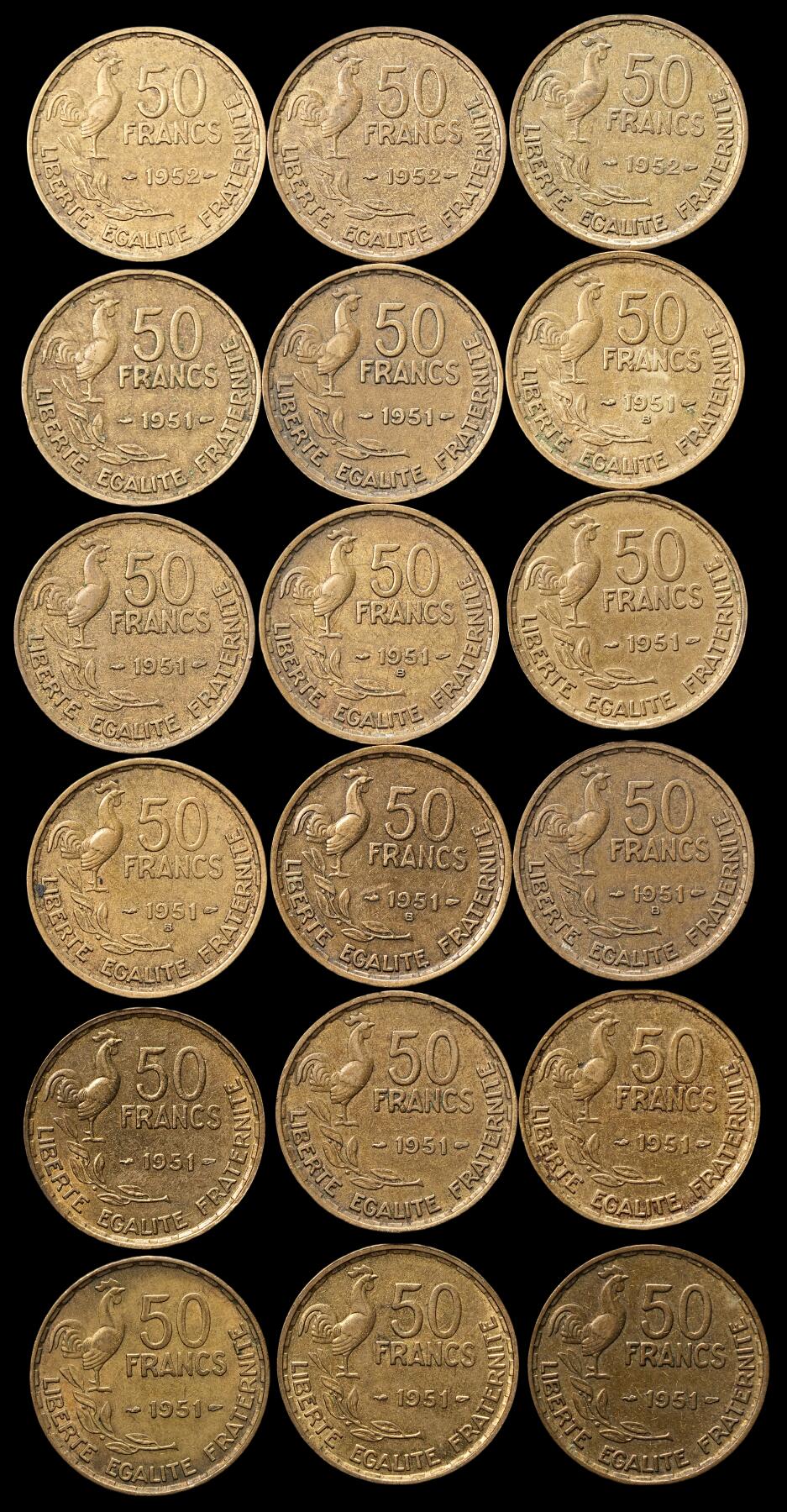 修遠堂世界钱币第四十八期 全场包邮 50年代法国50法郎一组