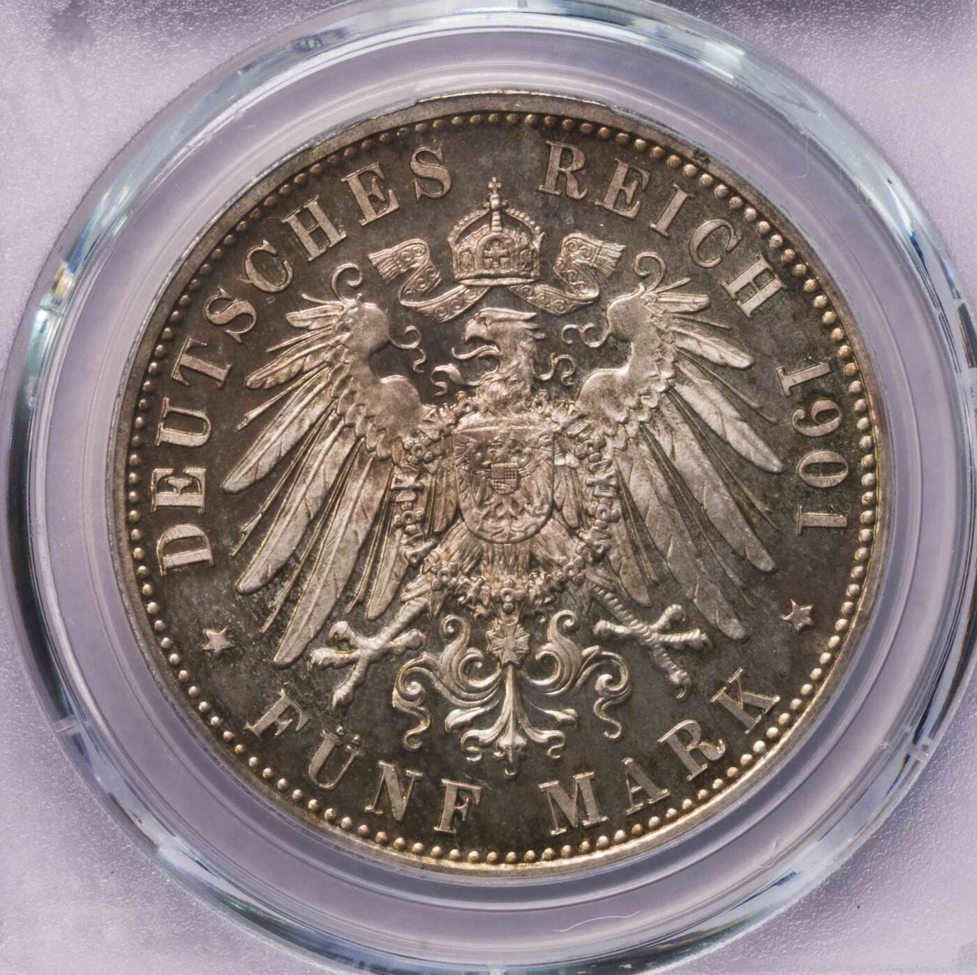 PCGS-PR64CAM 1901D巴伐利亚奥托5马克精制银币 冠军特年