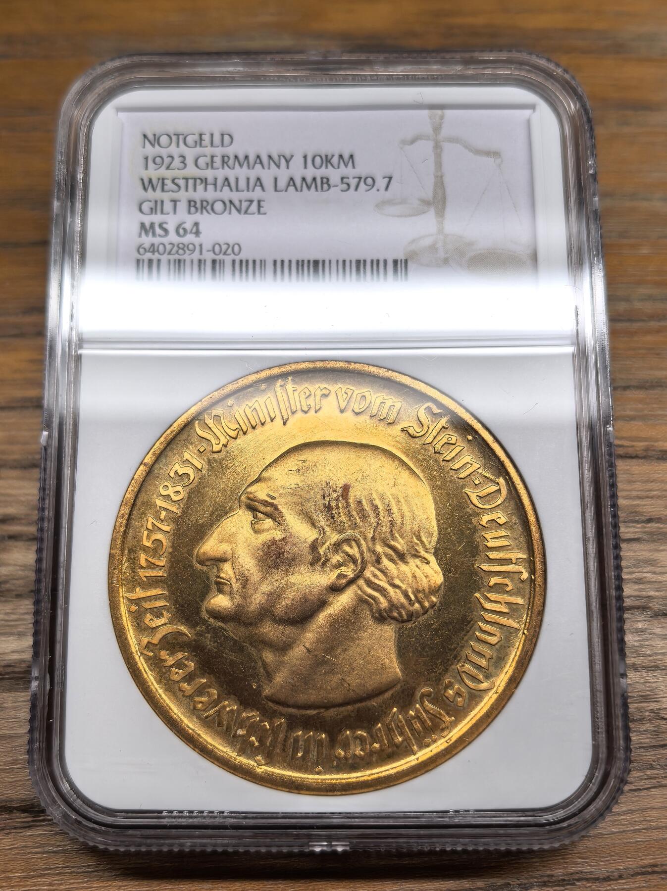 凡希社世界钱币微拍第二百九十一期 1923德紧威斯特伐利亚马币10000马克NGC-MS64