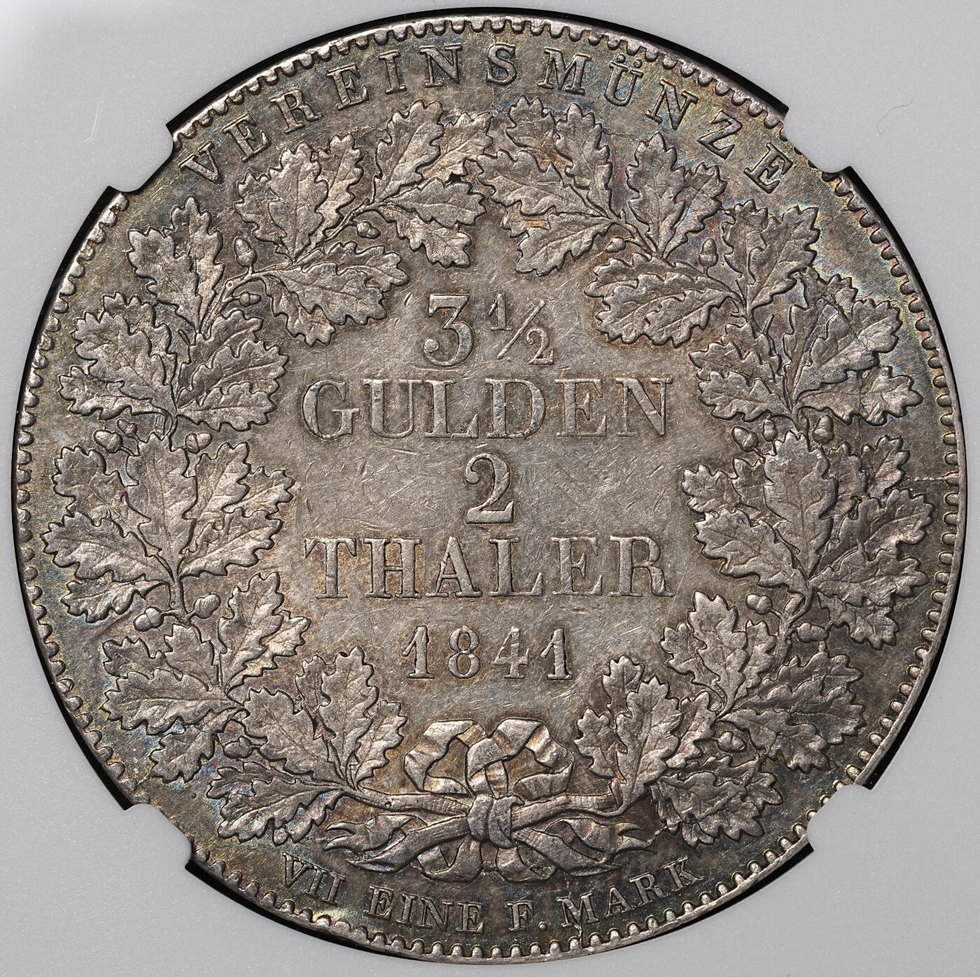 修遠堂世界钱币第四十八期 全场包邮 大热门品种 NGC AU53 1841年法兰克福城市景观2泰勒大银币 五彩包浆