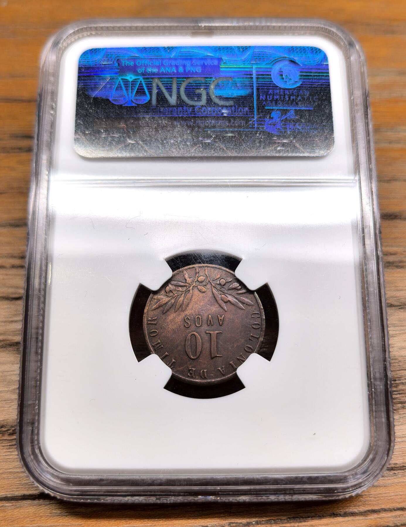 凡希社世界钱币微拍第二百九十一期 1945葡属帝汶10Avos铜币NGC-AUD，罕见年版。