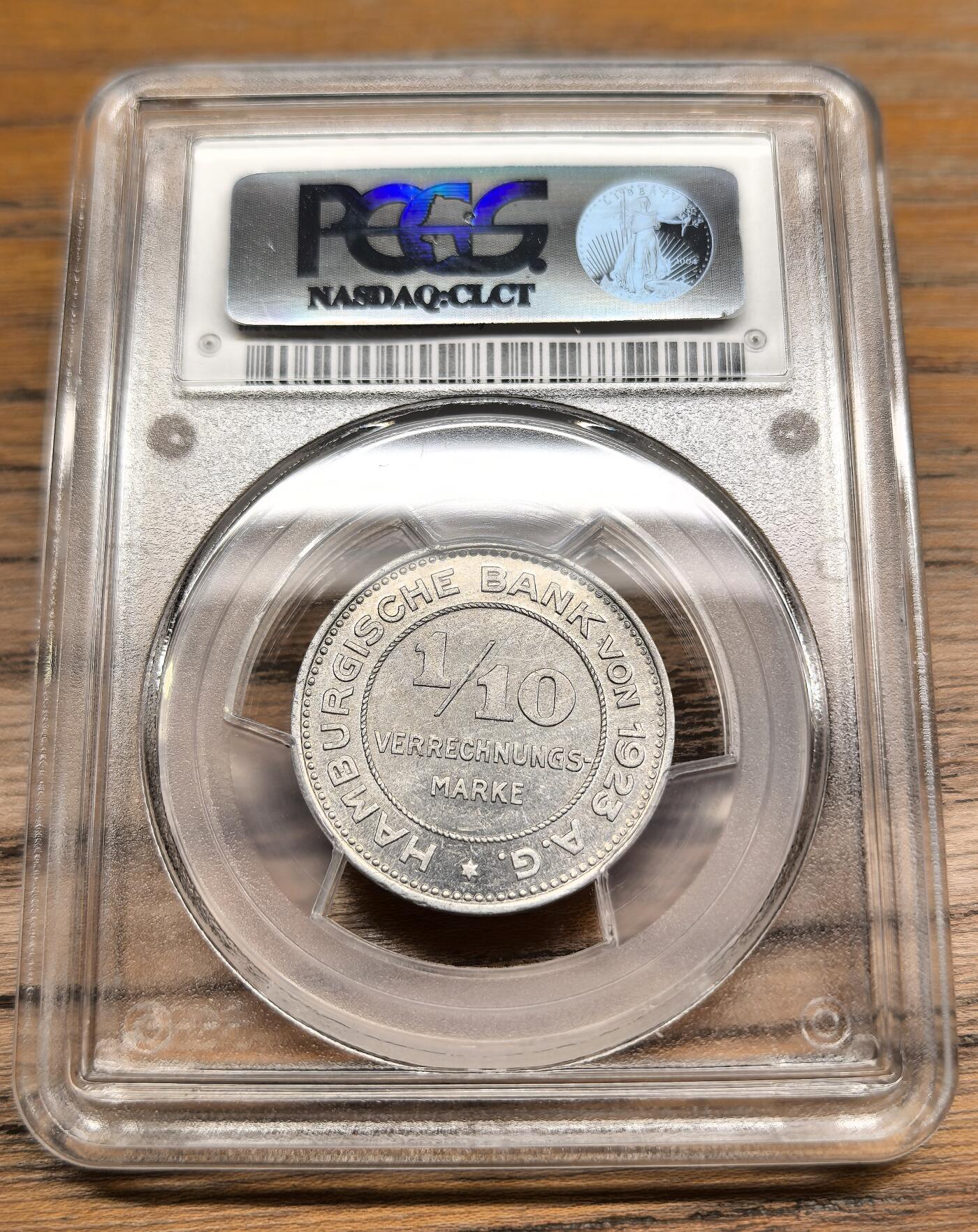 凡希社世界钱币微拍第二百九十一期 1923德紧汉堡银行1/10V马克PCGS-MS62