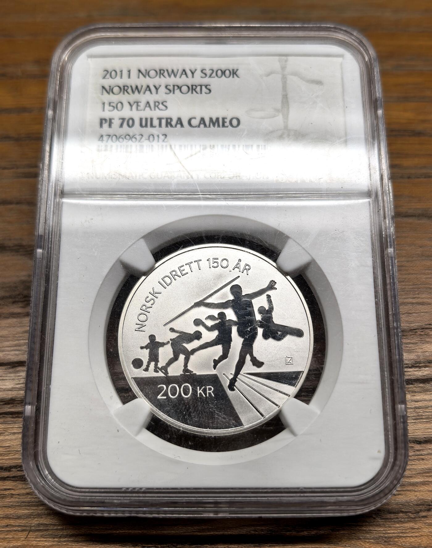 凡希社世界钱币微拍第二百九十一期 2011挪威竞技体育开展150周年200K纪念银币NGC-PF70UC