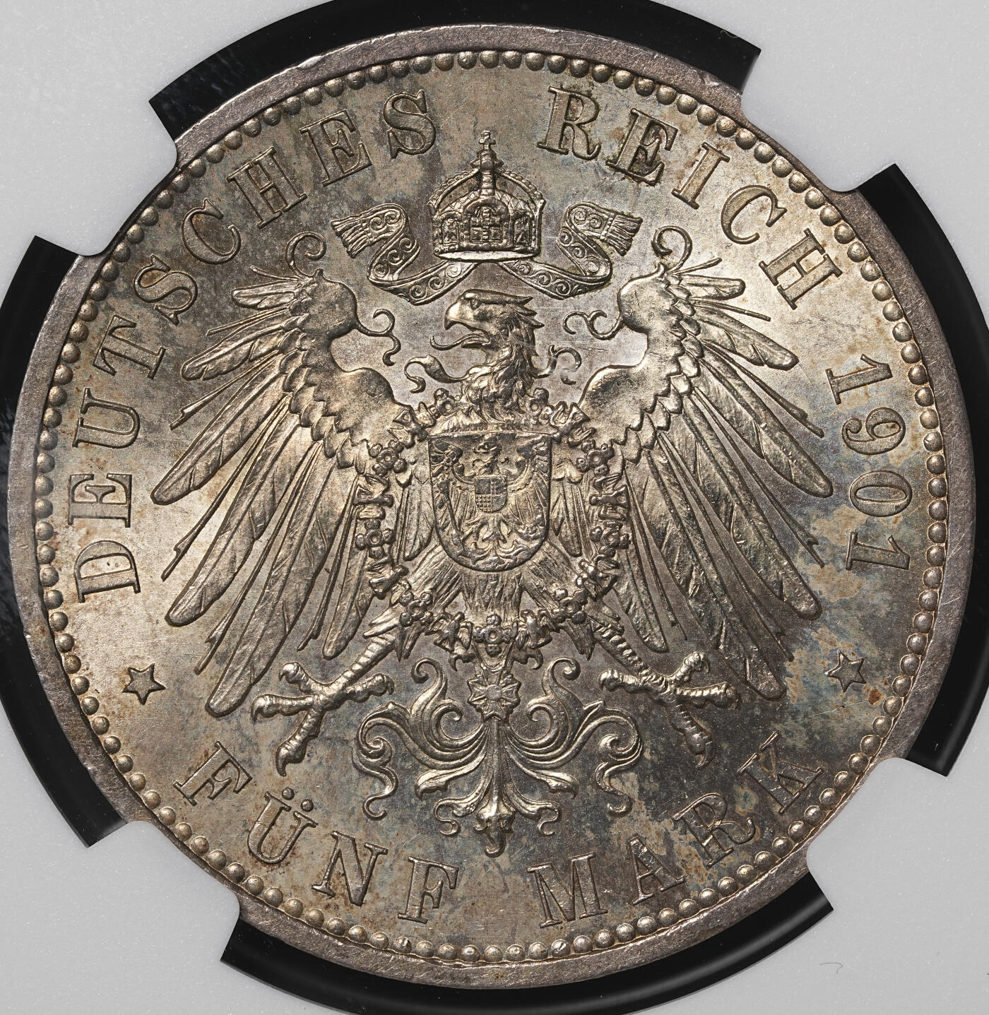 修遠堂世界钱币第四十八期 全场包邮 NGC MS63 1901年普鲁士建国200周年5马克大银币 黄油彩