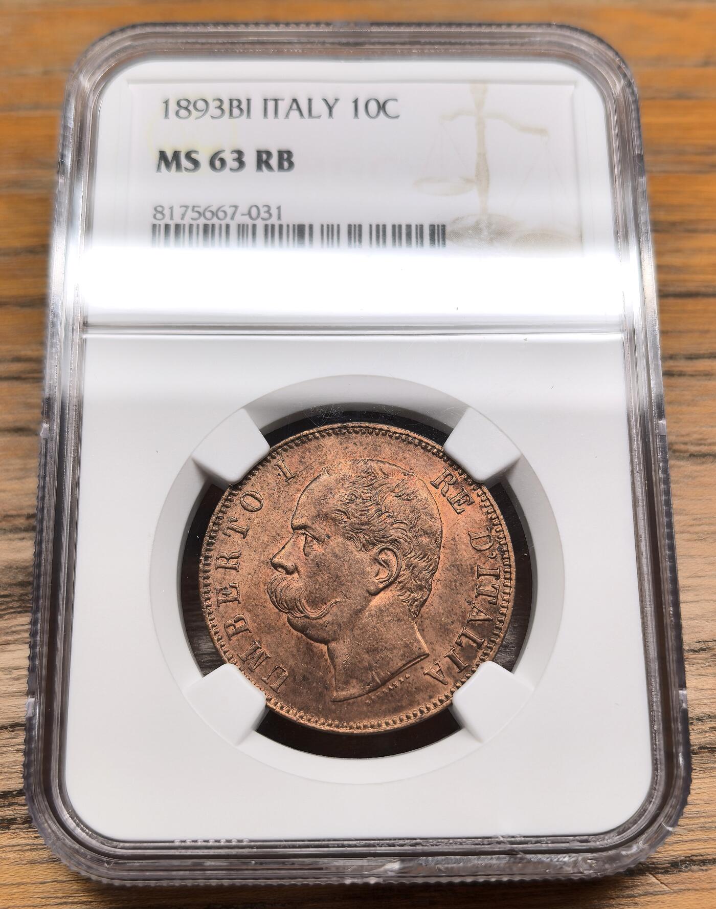 凡希社世界钱币微拍第二百九十一期 1893BI意大利翁贝托10分大铜NGC-MS63