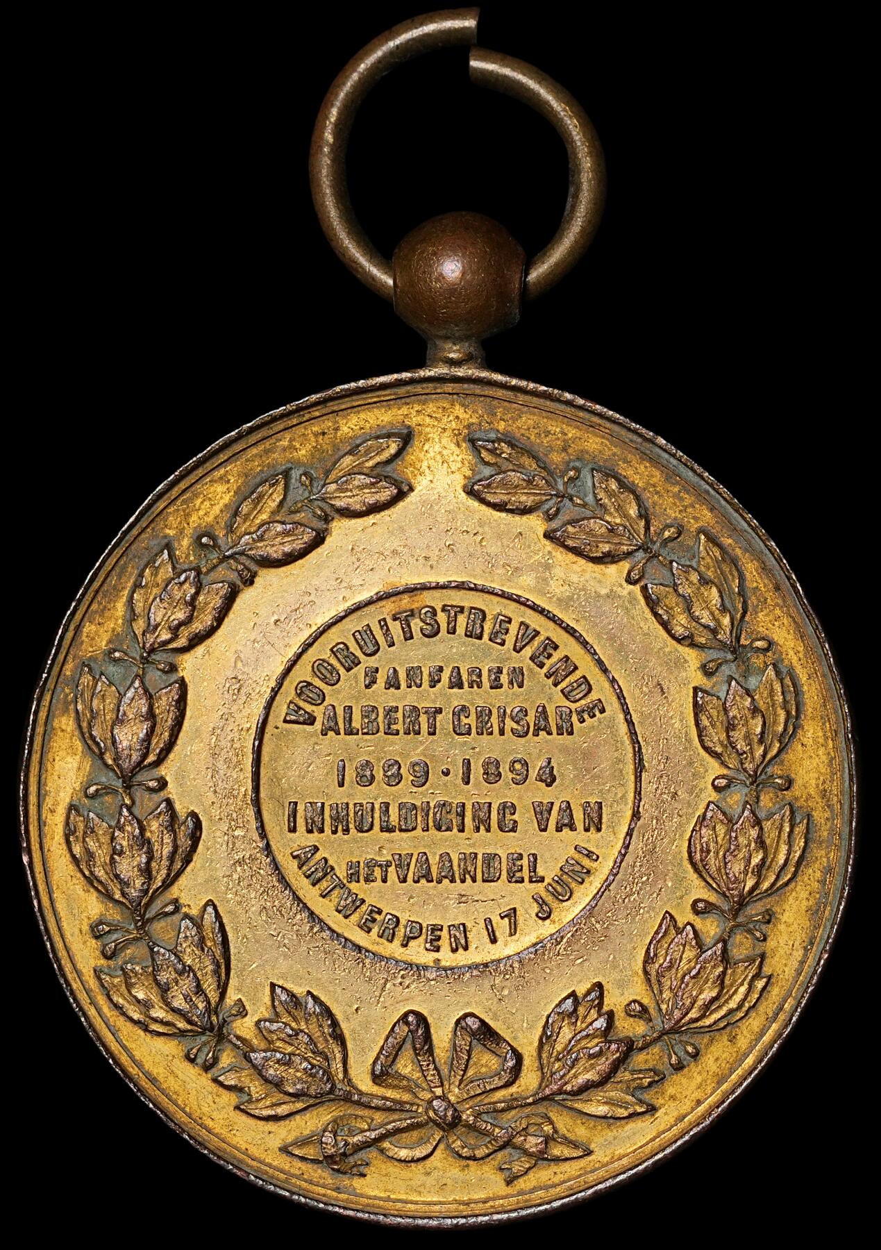 修遠堂世界钱币第四十八期 全场包邮 1894年比利时鎏金铜章 48mm，34.60g