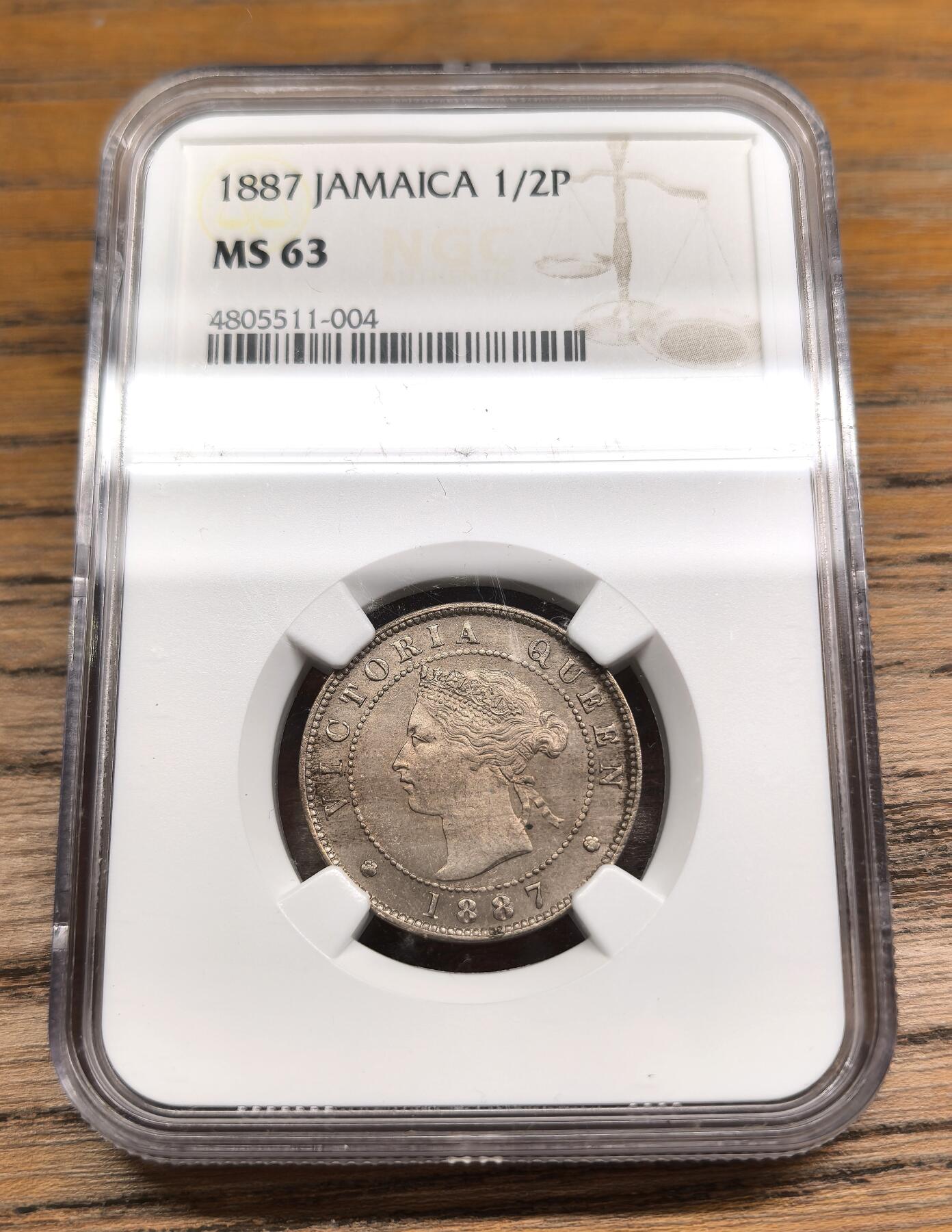 凡希社世界钱币微拍第二百九十一期 1887牙买加小维1/2便士NGC-MS63