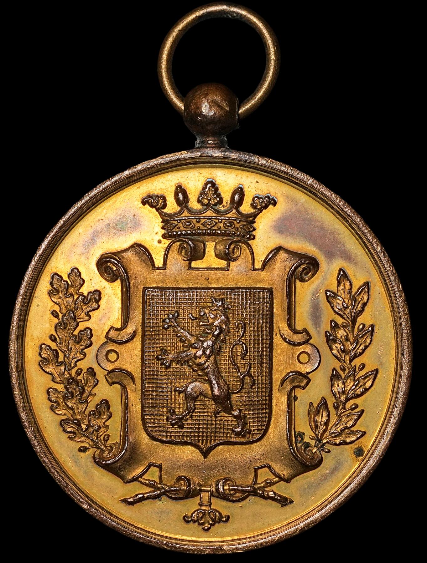 修遠堂世界钱币第四十八期 全场包邮 1909年比利时鎏金铜章 41mm，28g