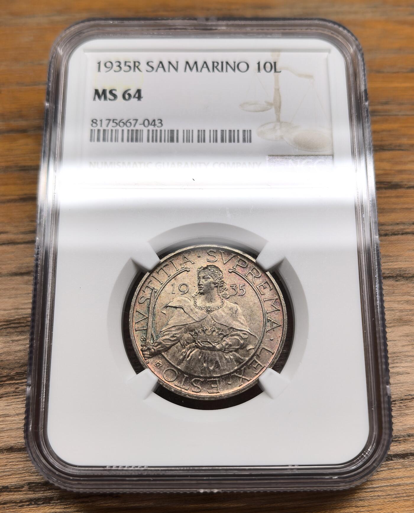 凡希社世界钱币微拍第二百九十一期 1935R圣马力诺10里拉银币NGC-MS64