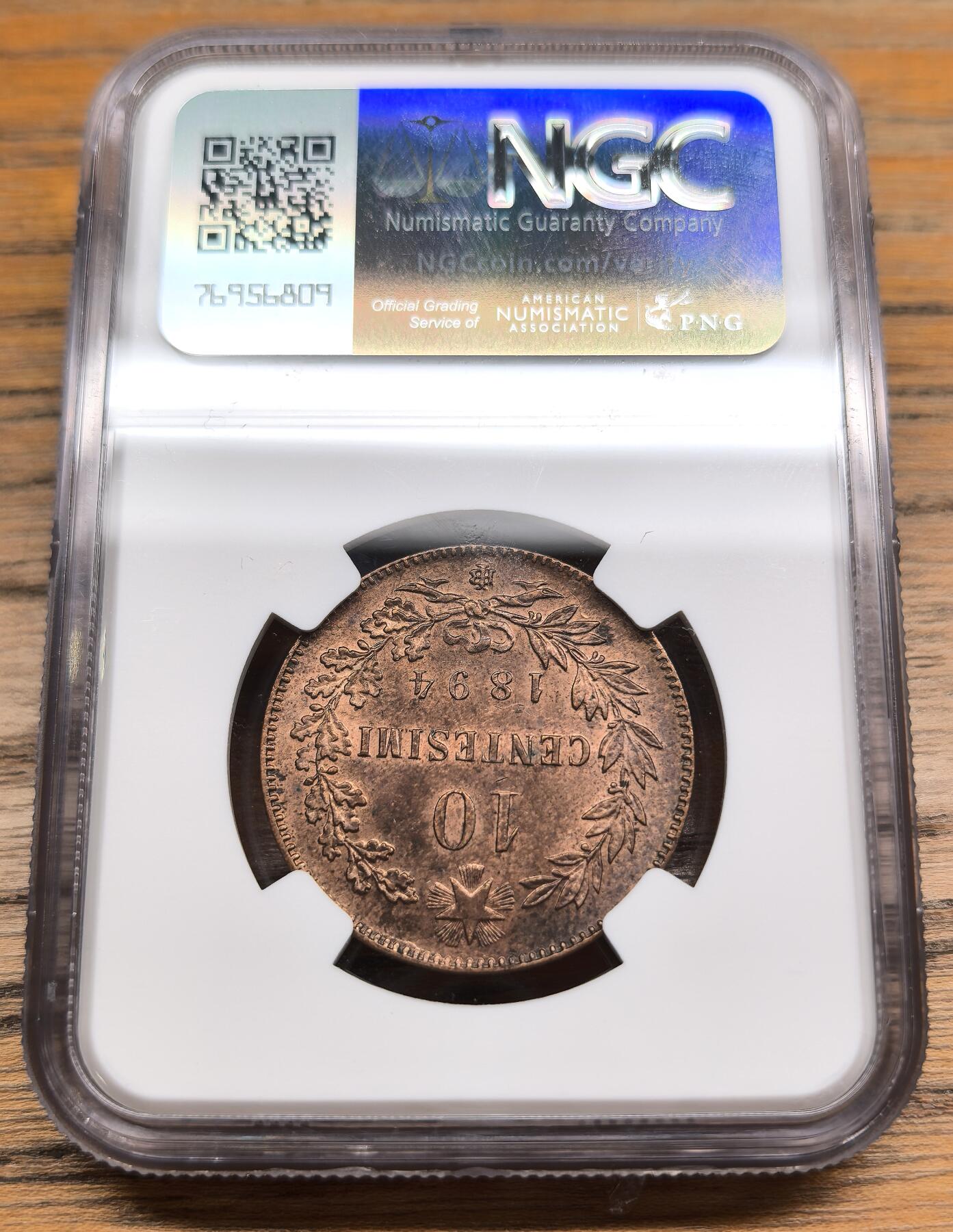 凡希社世界钱币微拍第二百九十一期 1894BI意大利翁贝托10分大铜NGC-MS64