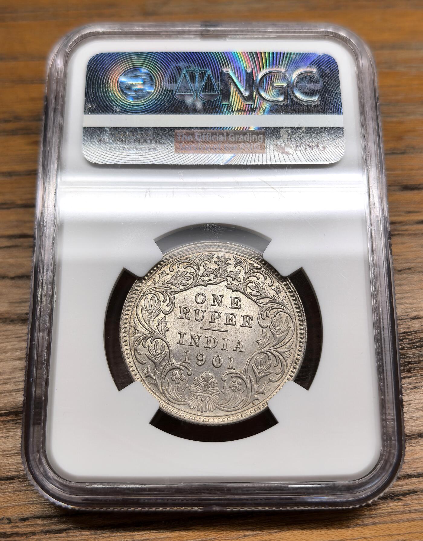 凡希社世界钱币微拍第二百九十一期 1901C英属印度小维卢比银币NGC-MS63，灰彩皮蛋光。