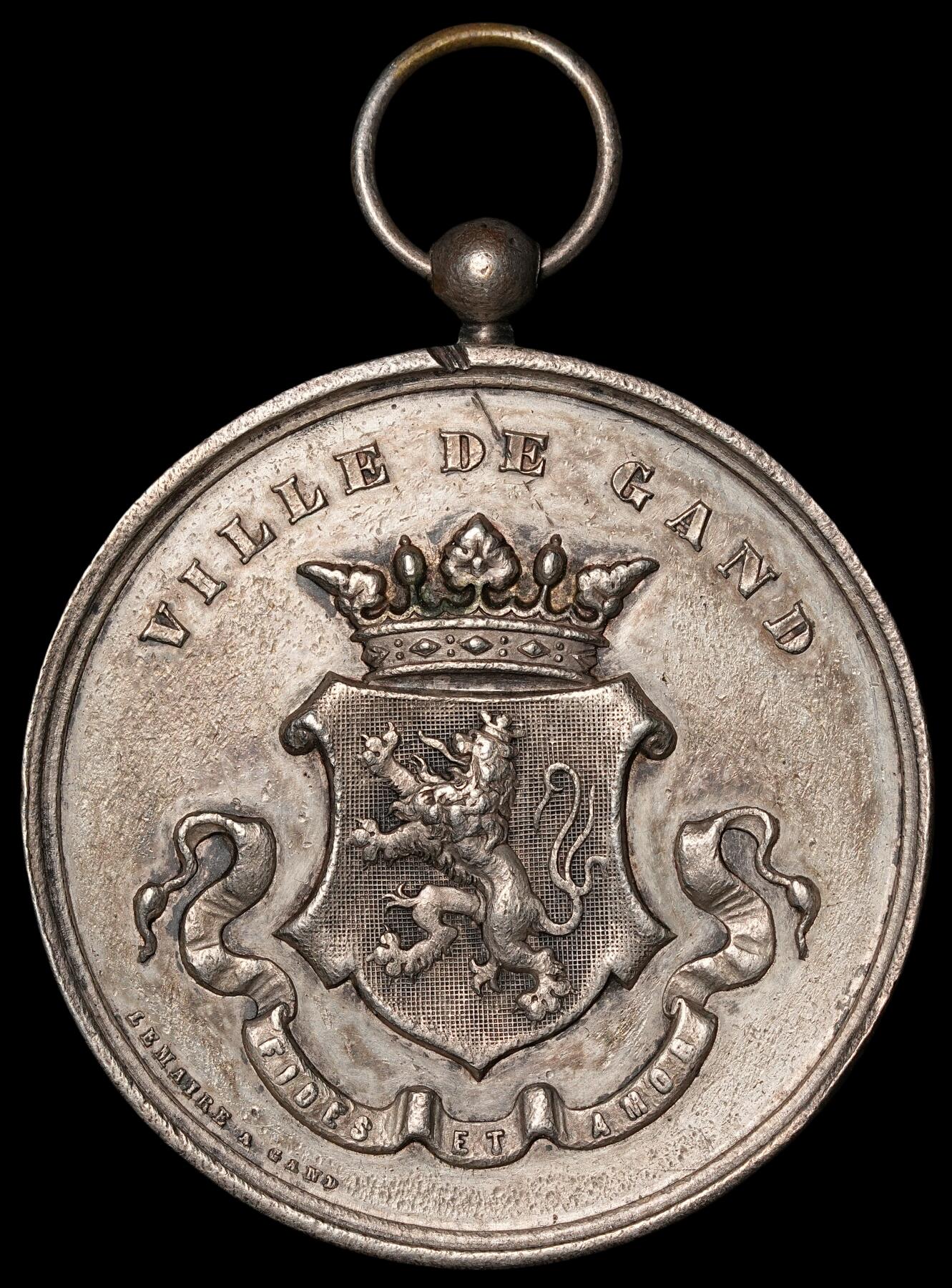 修遠堂世界钱币第四十八期 全场包邮 1902年比利时鎏银大铜章 56mm，66g