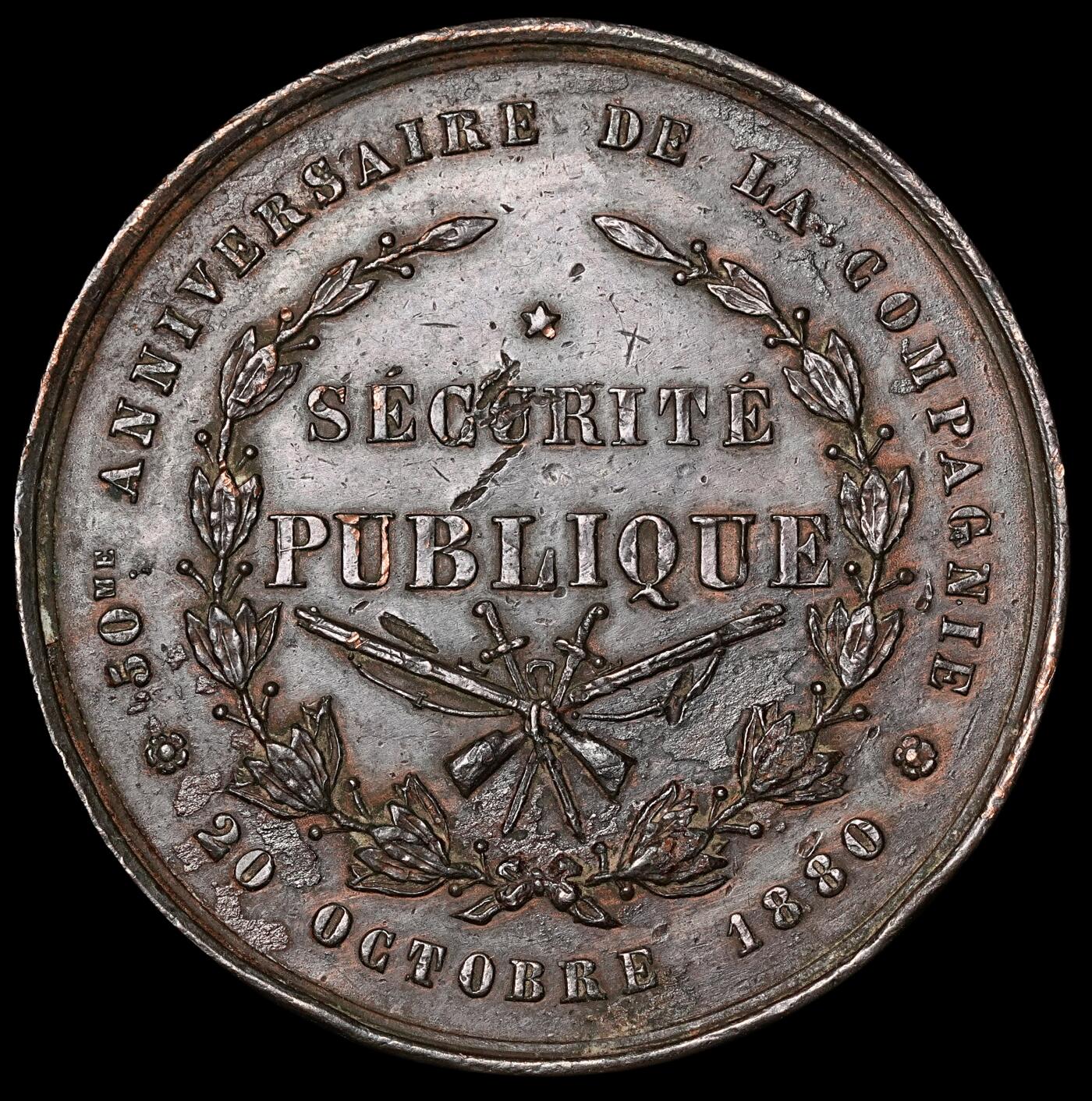 修遠堂世界钱币第四十八期 全场包邮 1880年比利时射击协会大铜章 54mm,66.20g