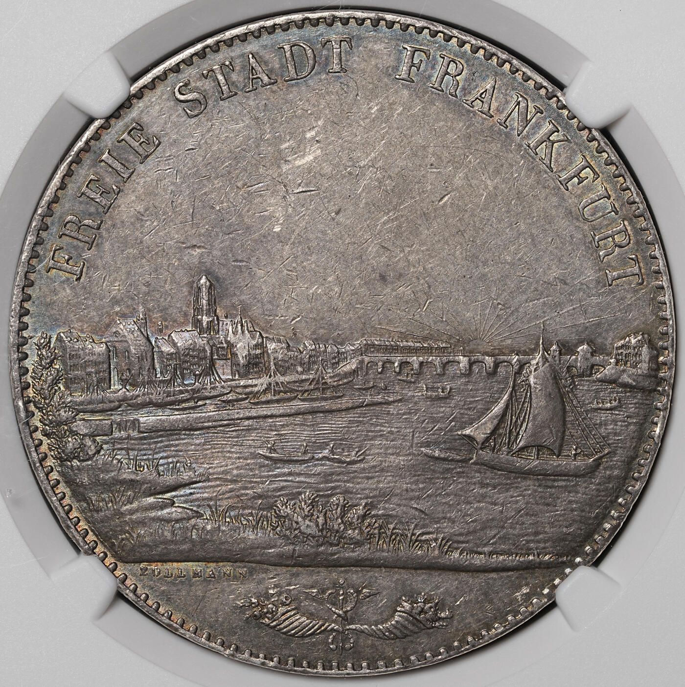 修遠堂世界钱币第四十八期 全场包邮 大热门品种 NGC AU53 1841年法兰克福城市景观2泰勒大银币 五彩包浆