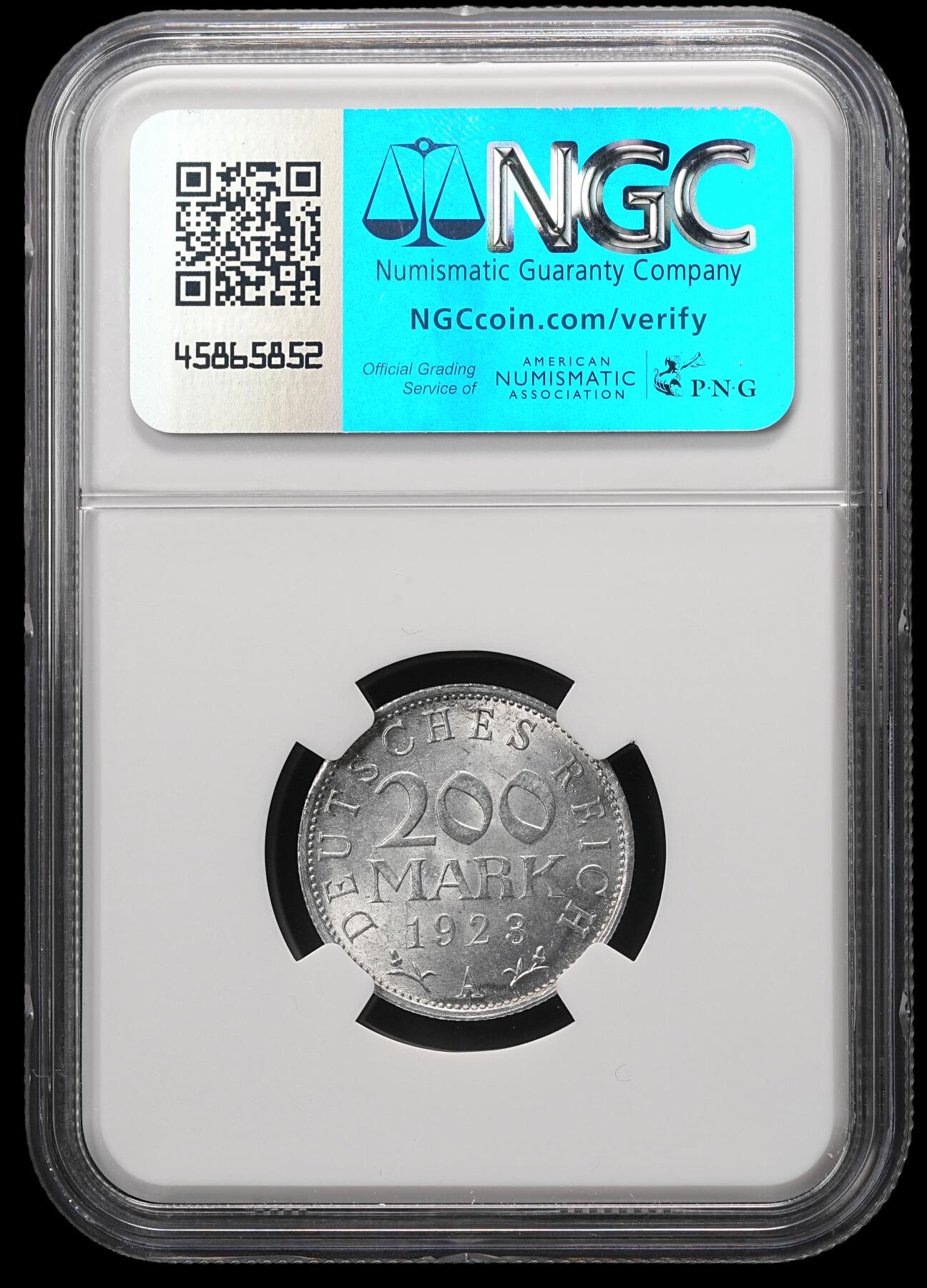 修遠堂世界钱币第四十八期 全场包邮 NGC MS65 1923年魏玛政府200马克