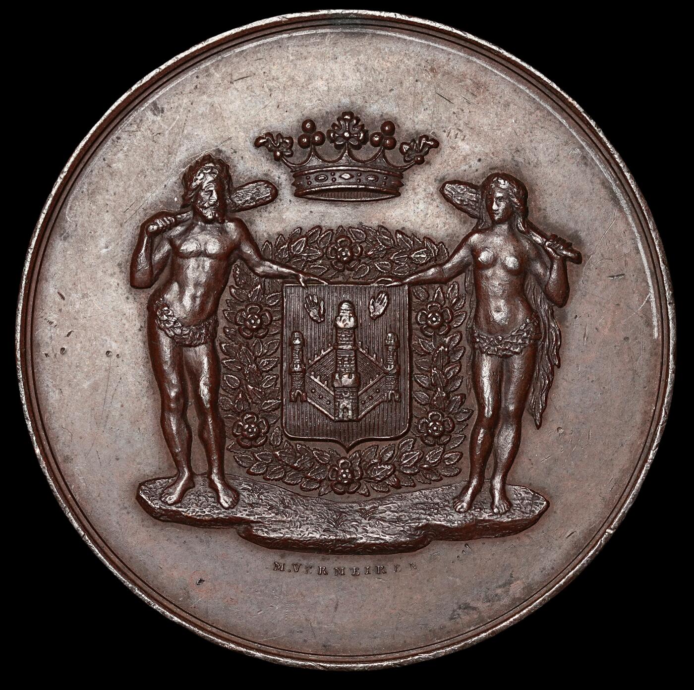 修遠堂世界钱币第四十八期 全场包邮 1896年比利时野人大铜章 50mm，53g