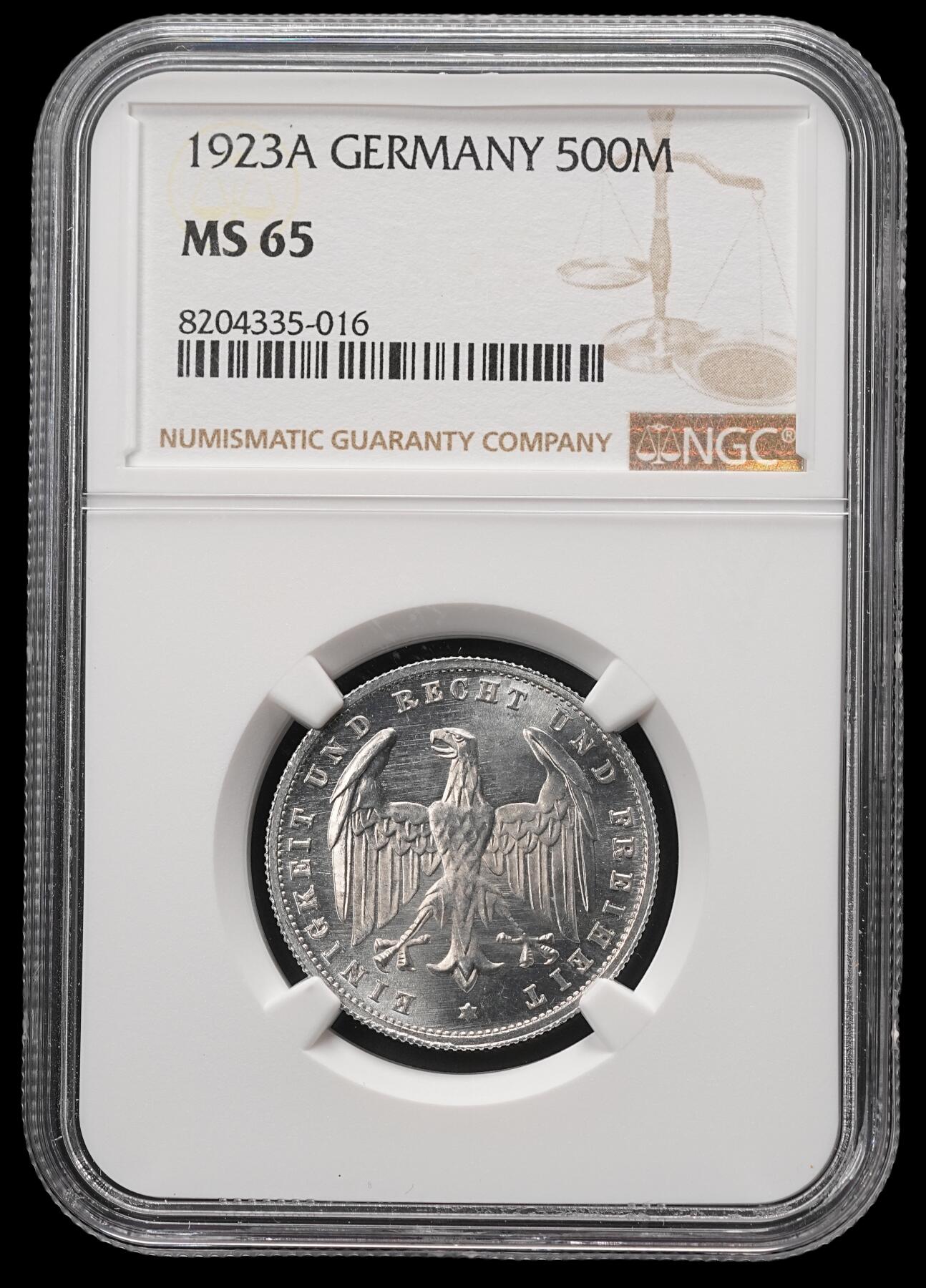 修遠堂世界钱币第四十八期 全场包邮 NGC MS65 1923年魏玛政府500马克