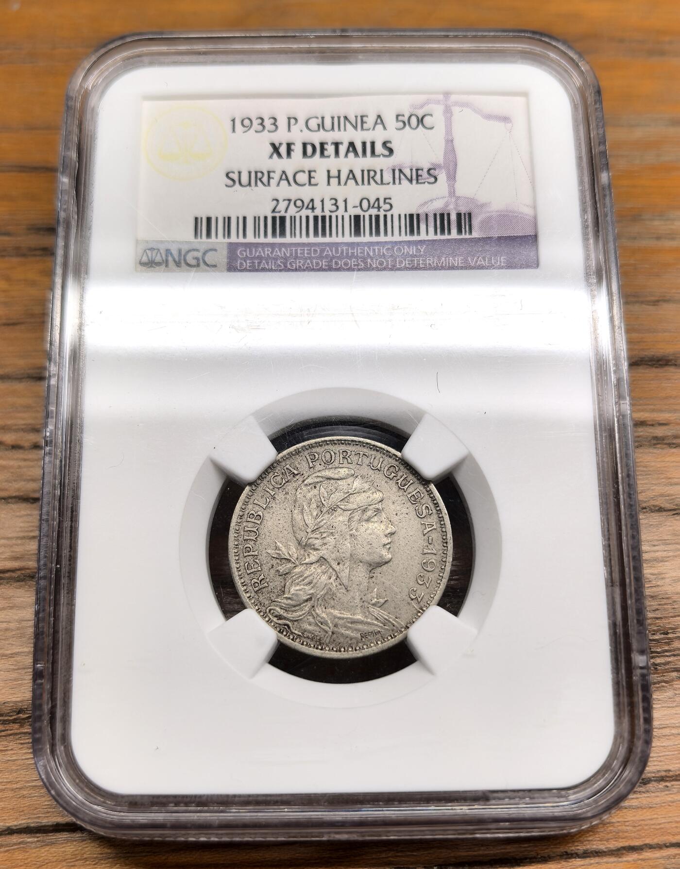 凡希社世界钱币微拍第二百九十一期 1933葡属几内亚50分NGC-XFD，稀少。