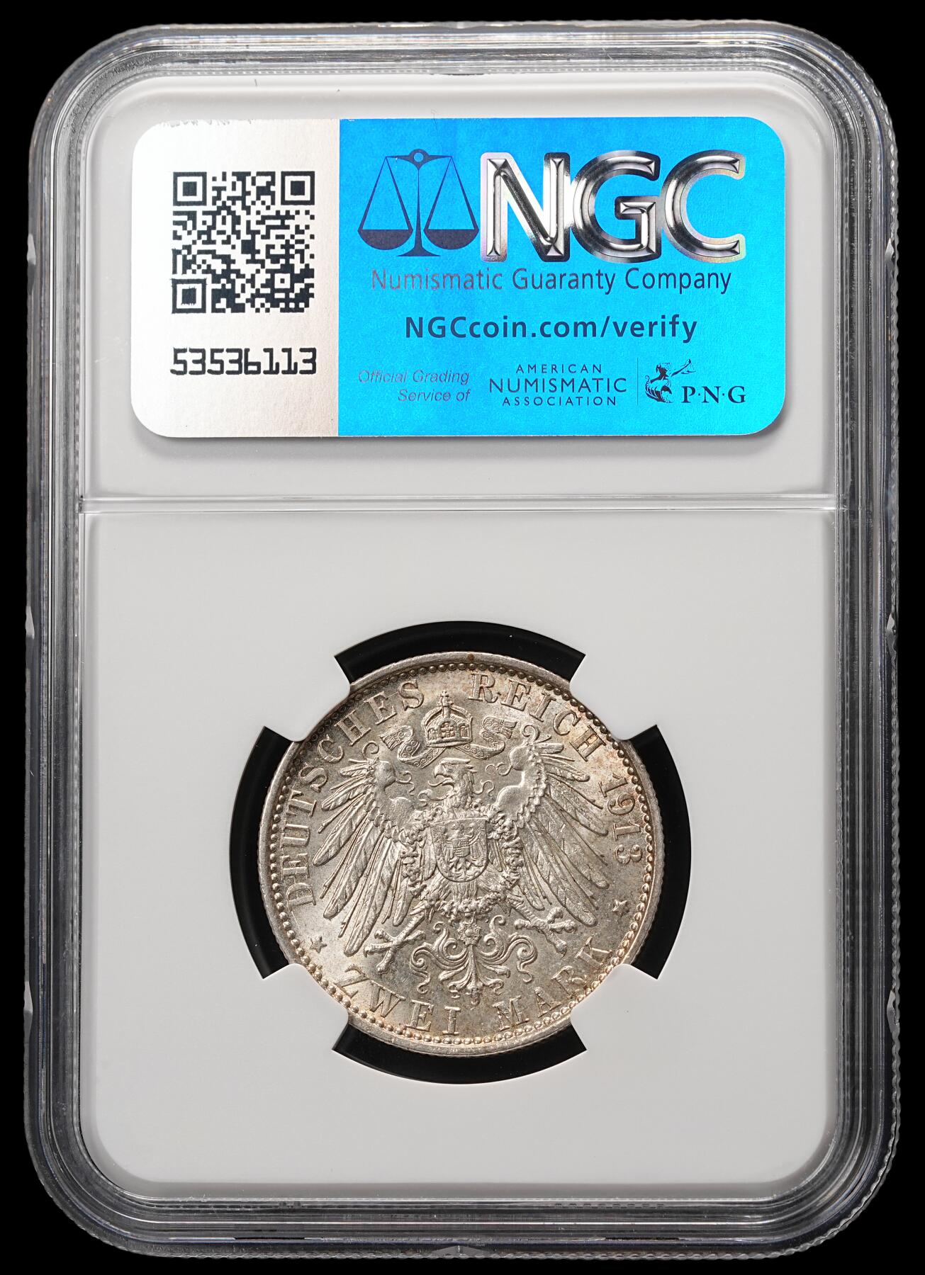 修遠堂世界钱币第四十八期 全场包邮 NGC MS63 1913年普鲁士威廉二世登基25周年纪念2马克银币