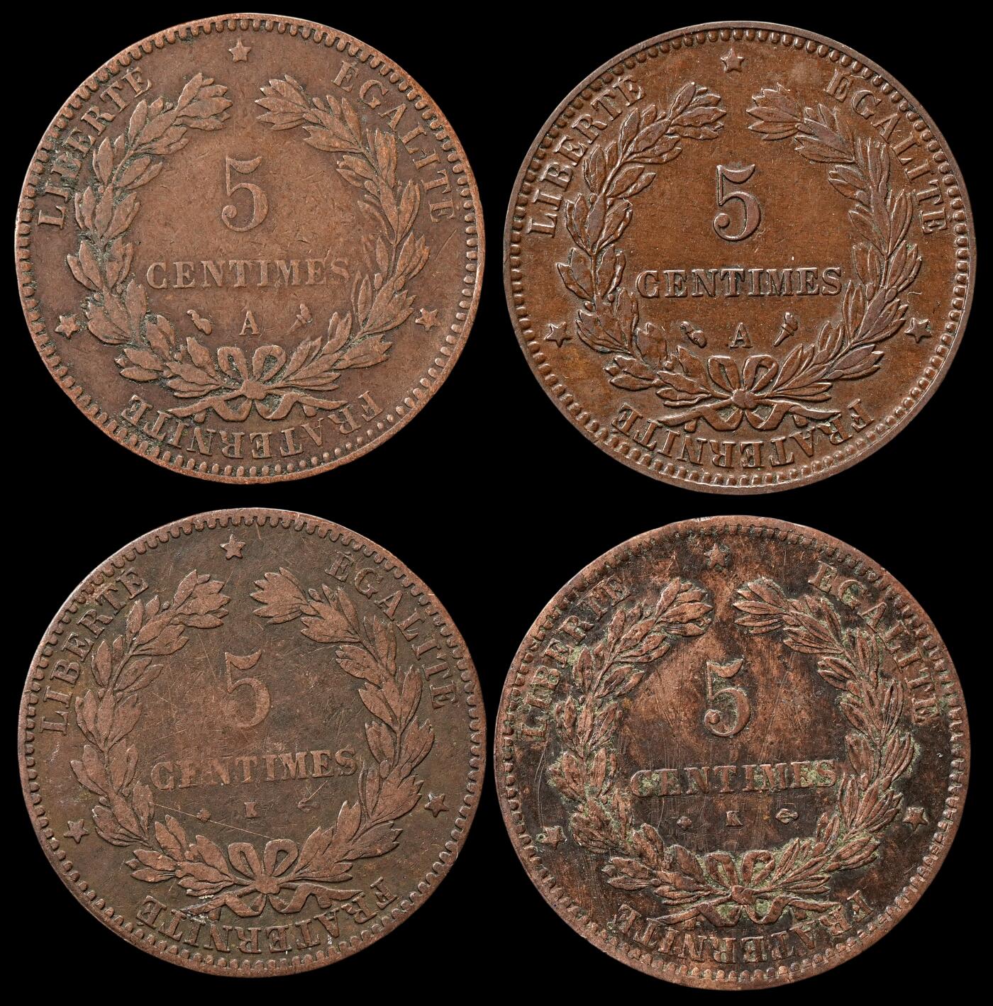 修遠堂世界钱币第四十八期 全场包邮 1872-1897年法国谷物女神5分铜币一组