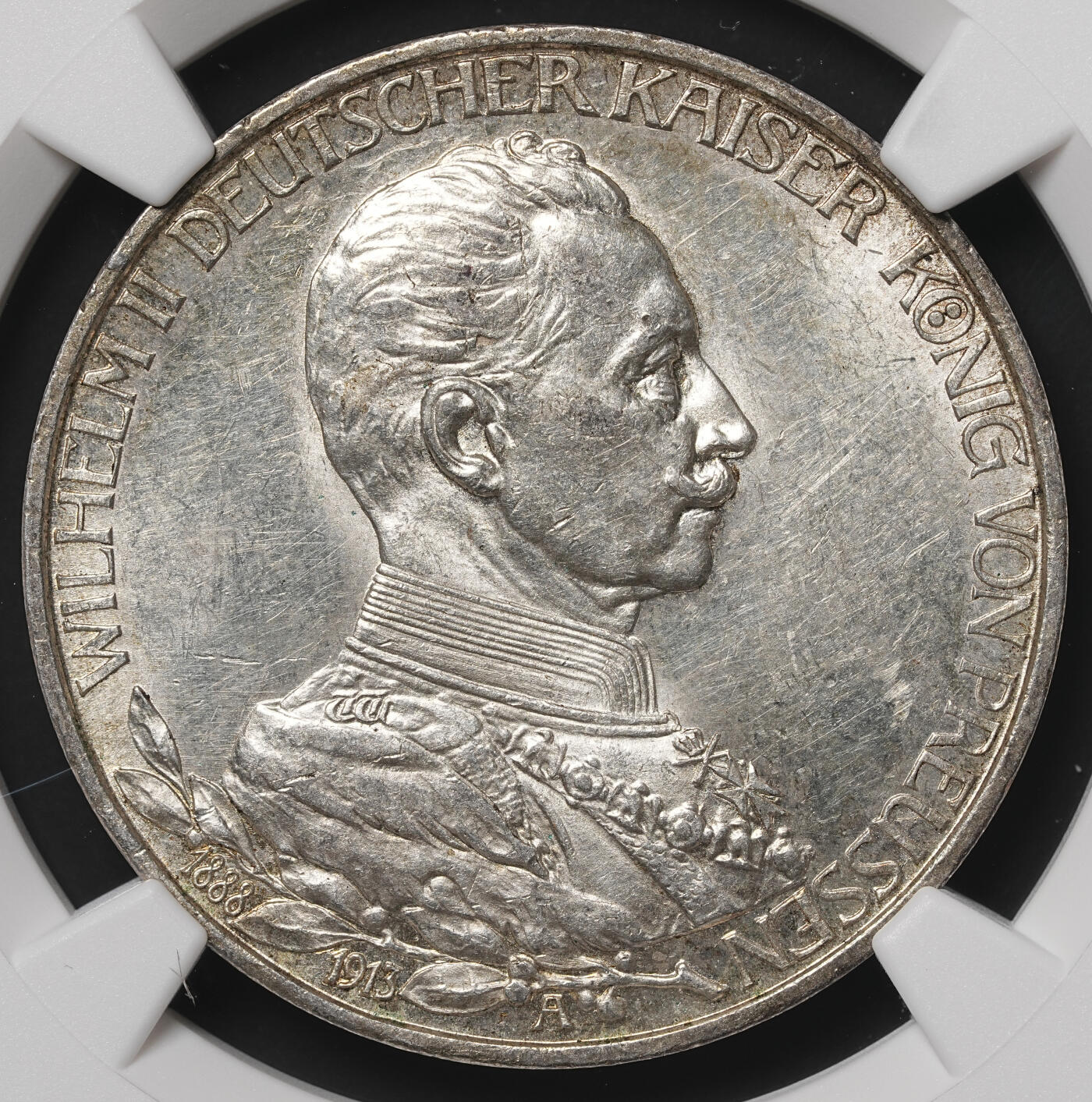 修遠堂世界钱币第四十八期 全场包邮 NGC MS61 1913年普鲁士威廉二世登基25周年纪念3马克银币