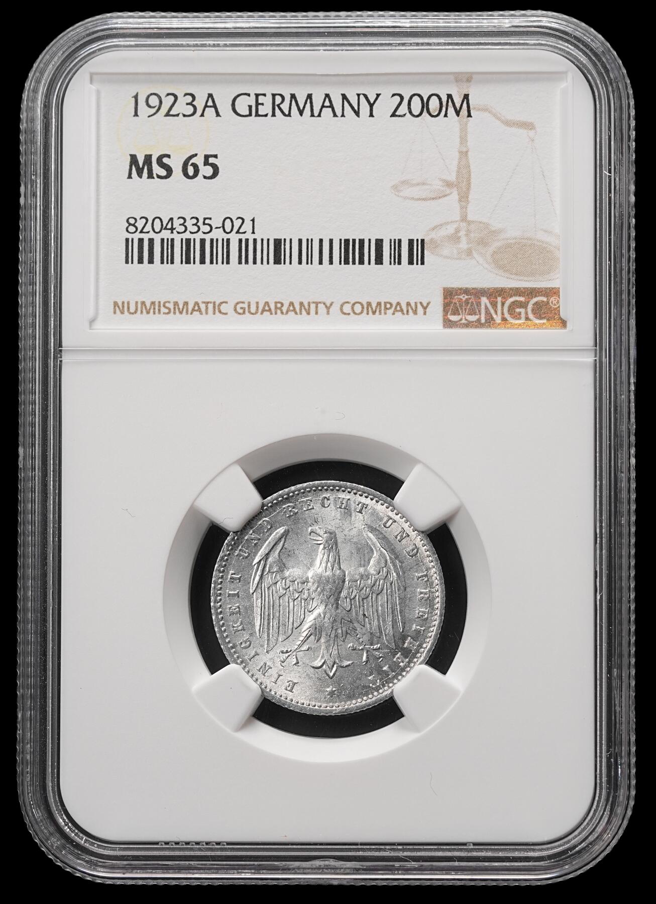 修遠堂世界钱币第四十八期 全场包邮 NGC MS65 1923年魏玛政府200马克