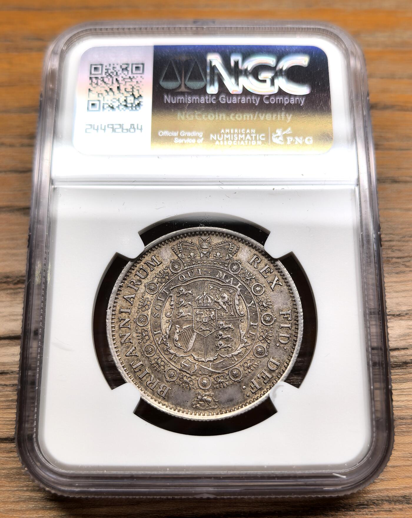凡希社世界钱币微拍第二百九十一期 1817英国乔三牛头1/2克朗NGC-AU55
