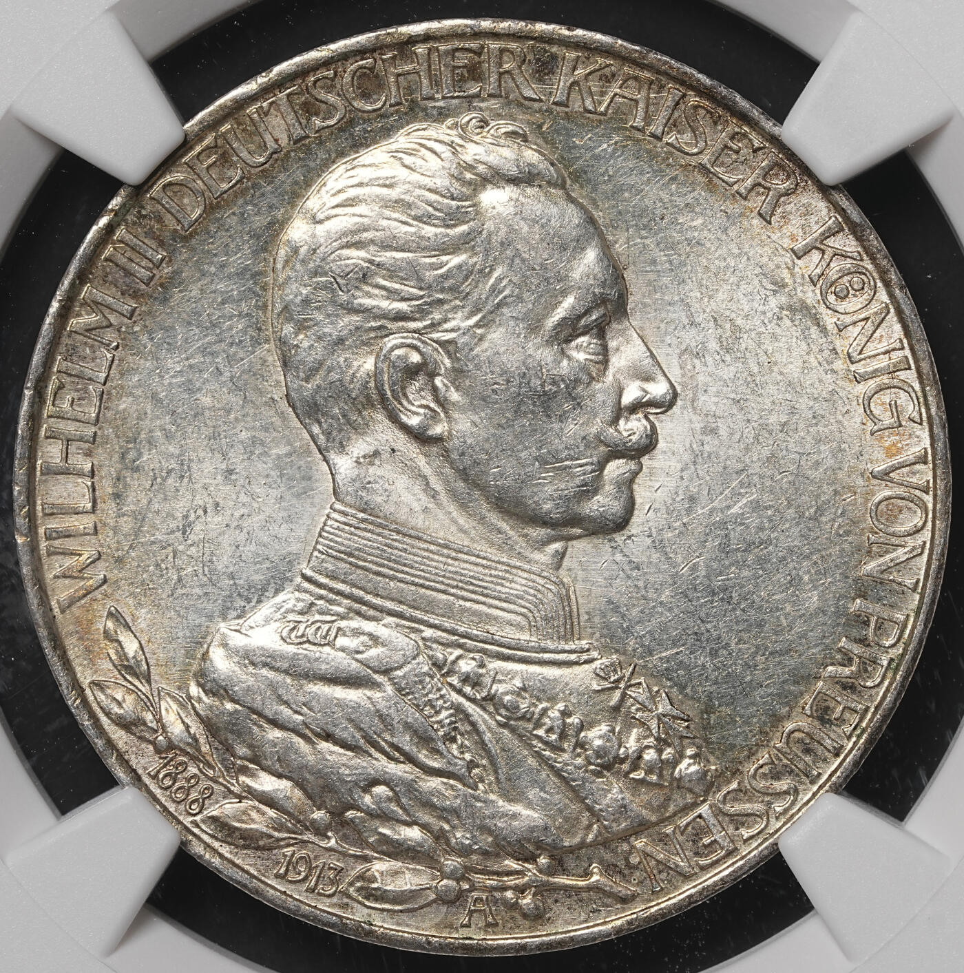 修遠堂世界钱币第四十八期 全场包邮 NGC MS61 1913年普鲁士威廉二世登基25周年纪念3马克银币