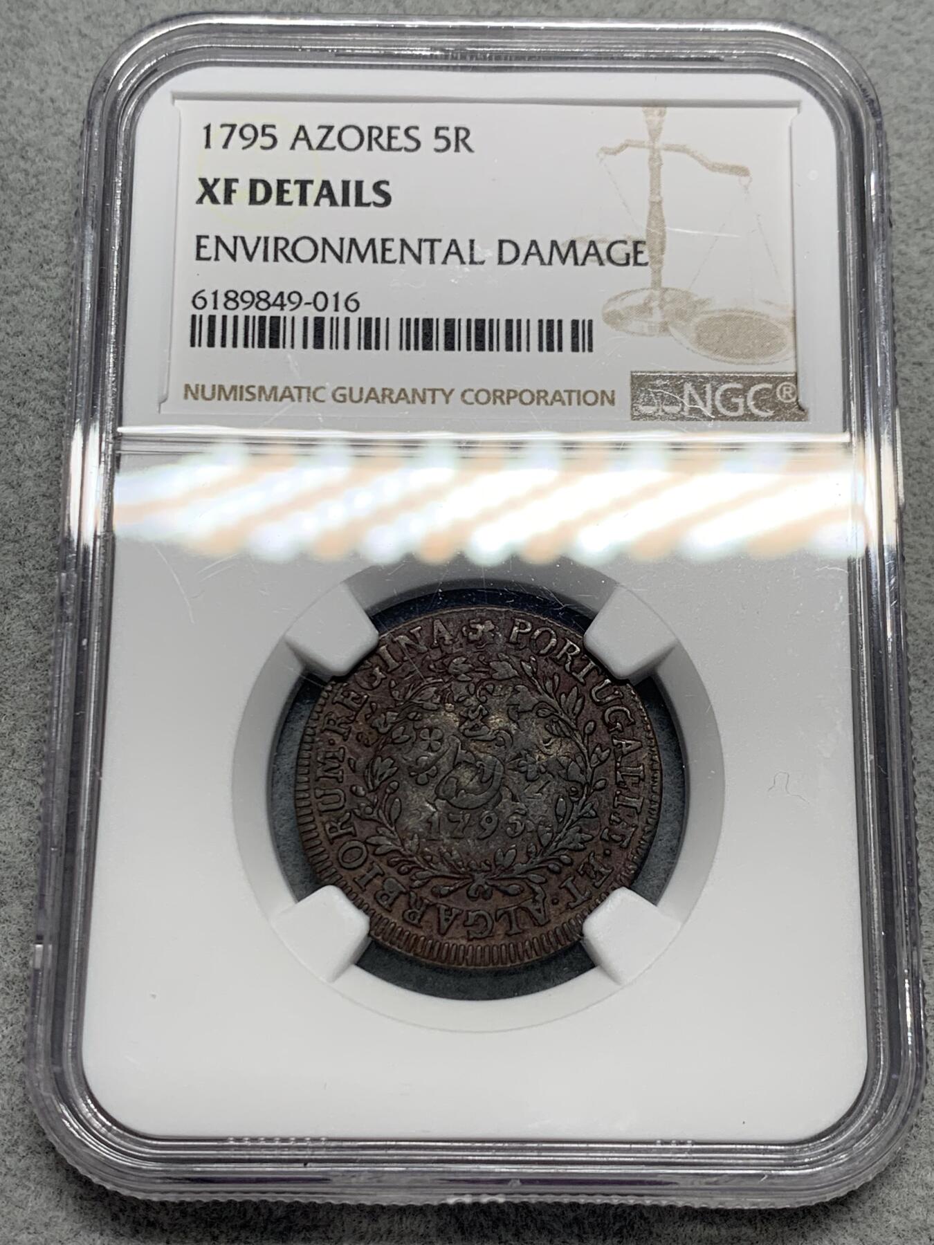 《竞宝斋》第331场 周日，周一 2场连拍 （全场包邮） NGC XF 1795年亚速尔5R 老包浆