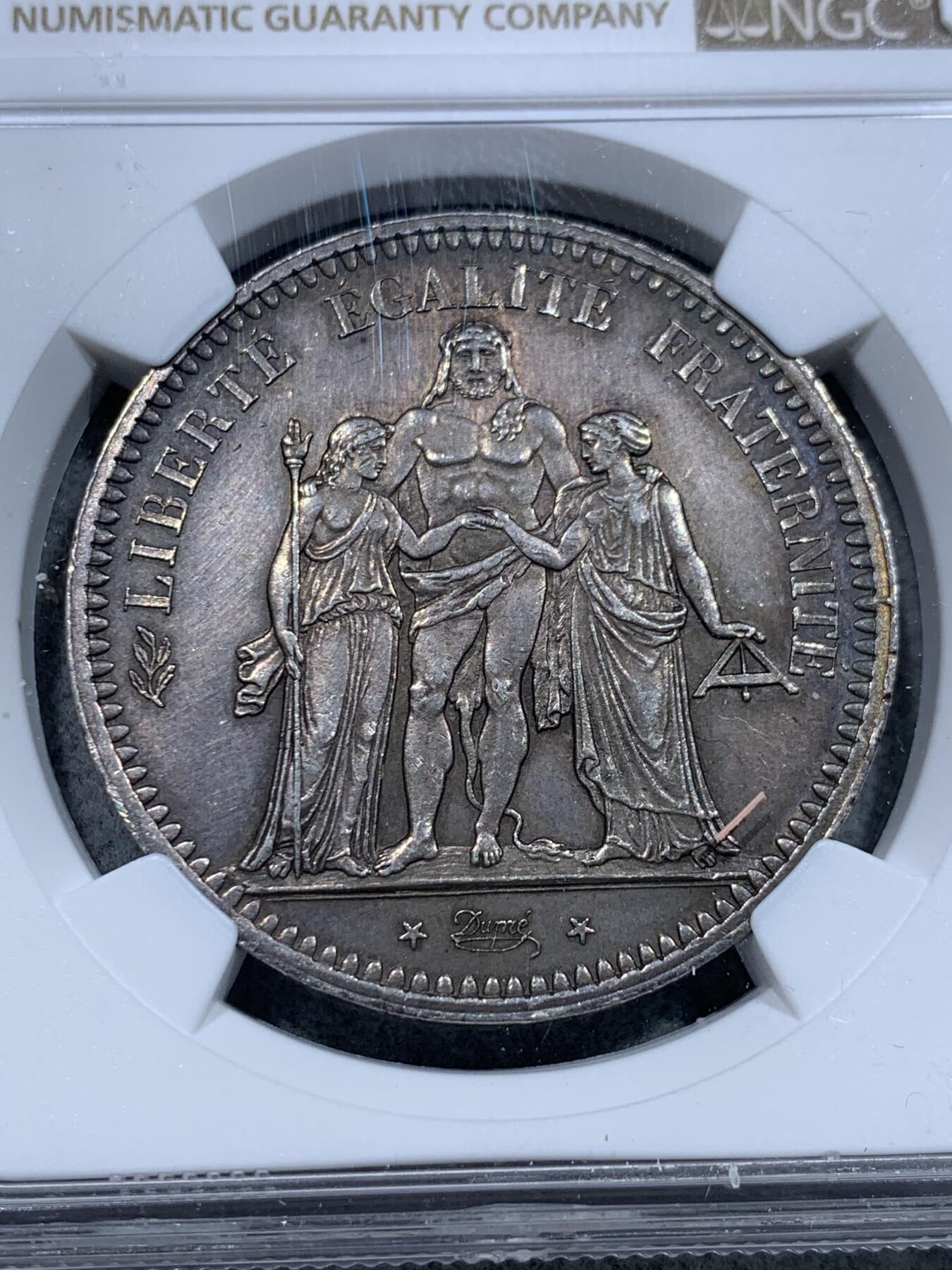 《竞宝斋》第331场 周日，周一 2场连拍 （全场包邮） NGC UNCD 法国1849年早期大力神5法郎银币 法兰西第二共和国时期主币