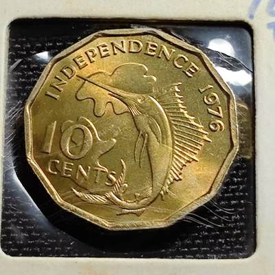 KK钱币收藏小铺 第180期 2月预留时间 每日一拍 周末发货 -  1976塞舌尔10分铜币 剑鱼