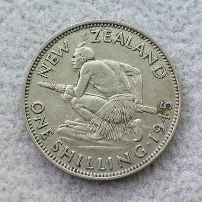 新西兰1945年乔治六世1先令银币 - 新西兰1945年乔治六世1先令银币