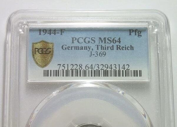 PCGS MS64 德国第三帝国1944年F版1芬尼 难得开卷原光