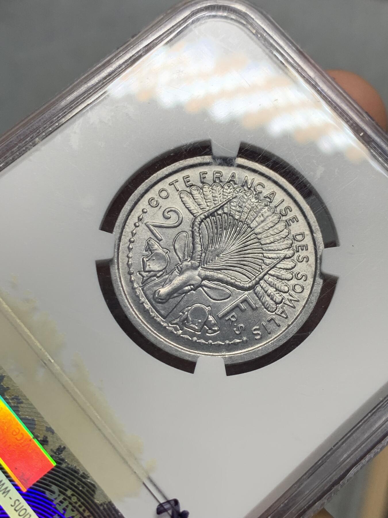 《竞宝斋》第331场 周日，周一 2场连拍 （全场包邮） NGC MS64 法属 索马里 1948 2法郎 高分少见品