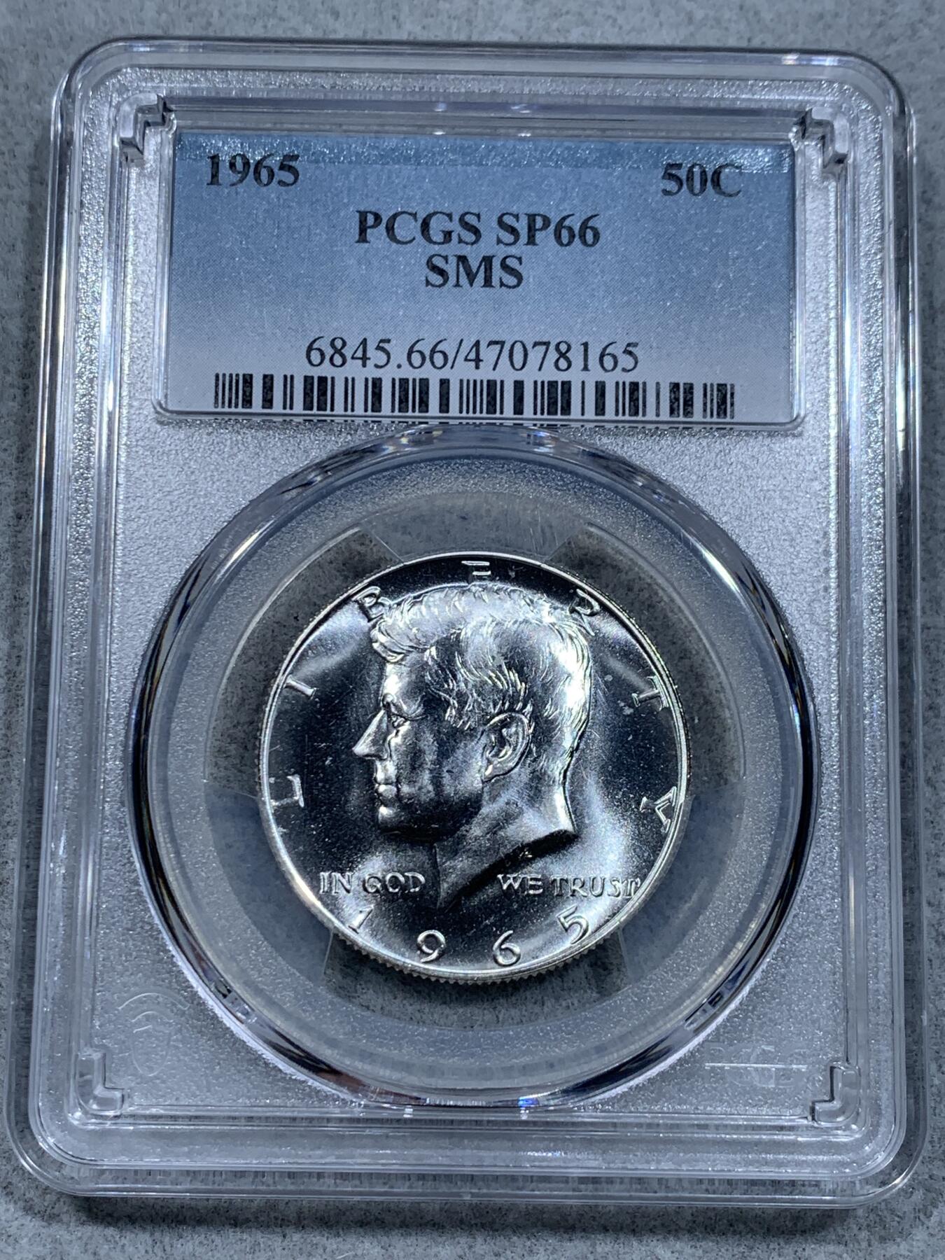 《竞宝斋》第332场 周日，周一 2场连拍 （全场包邮） PCGS SP66 美国 1965年 肯尼迪 半美元 银币