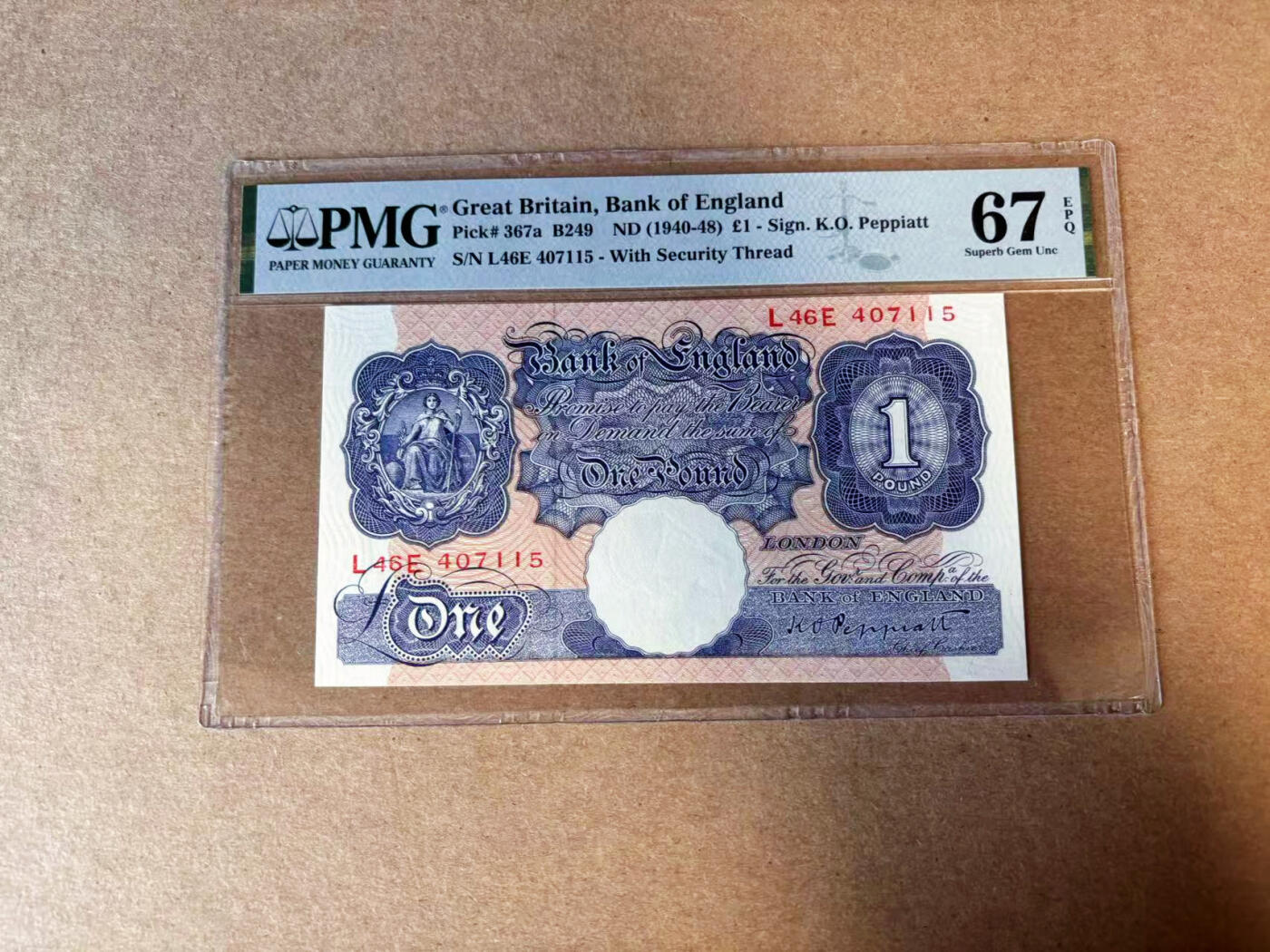 【Blue Auction】✨世界纸币精拍第585期【精】 英国A序列 1940-48年1镑 PMG67EPQ 高分