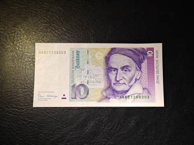 德国纸币 AA冠 1989年初版首发 10马克 全程无4 全新UNC - 德国纸币 AA冠 1989年初版首发 10马克 全程无4 全新UNC