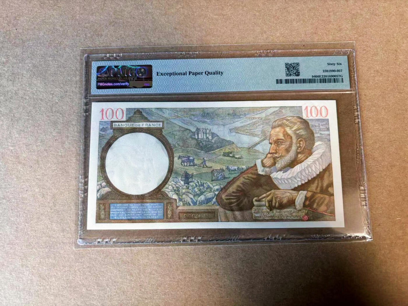 【Blue Auction】✨世界纸币精拍第585期【精】 法国 1942年100法郎 PMG66EPQ 