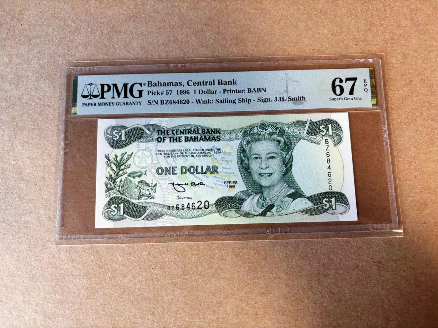 【Blue Auction】✨世界纸币精拍第585期【精】 巴哈马 1996年1元 女王 PMG67EPQ 高分