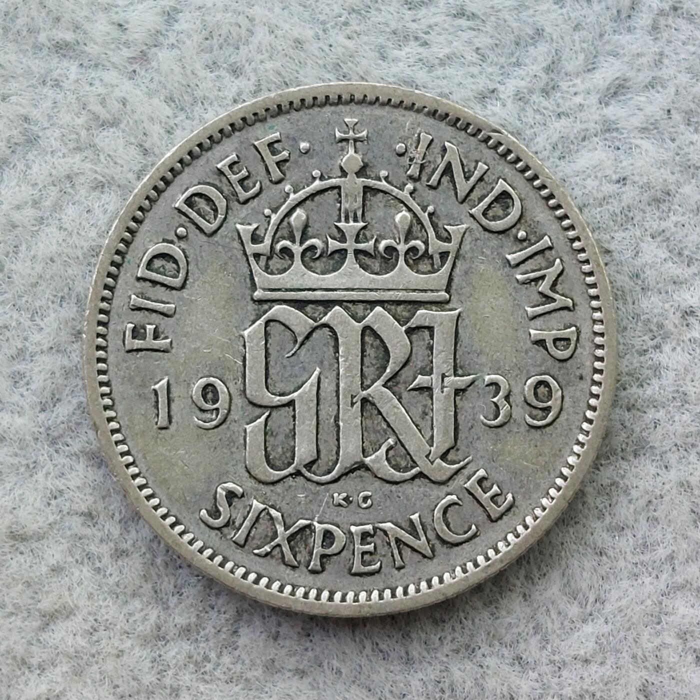 英国1939年乔治六世6便士银币