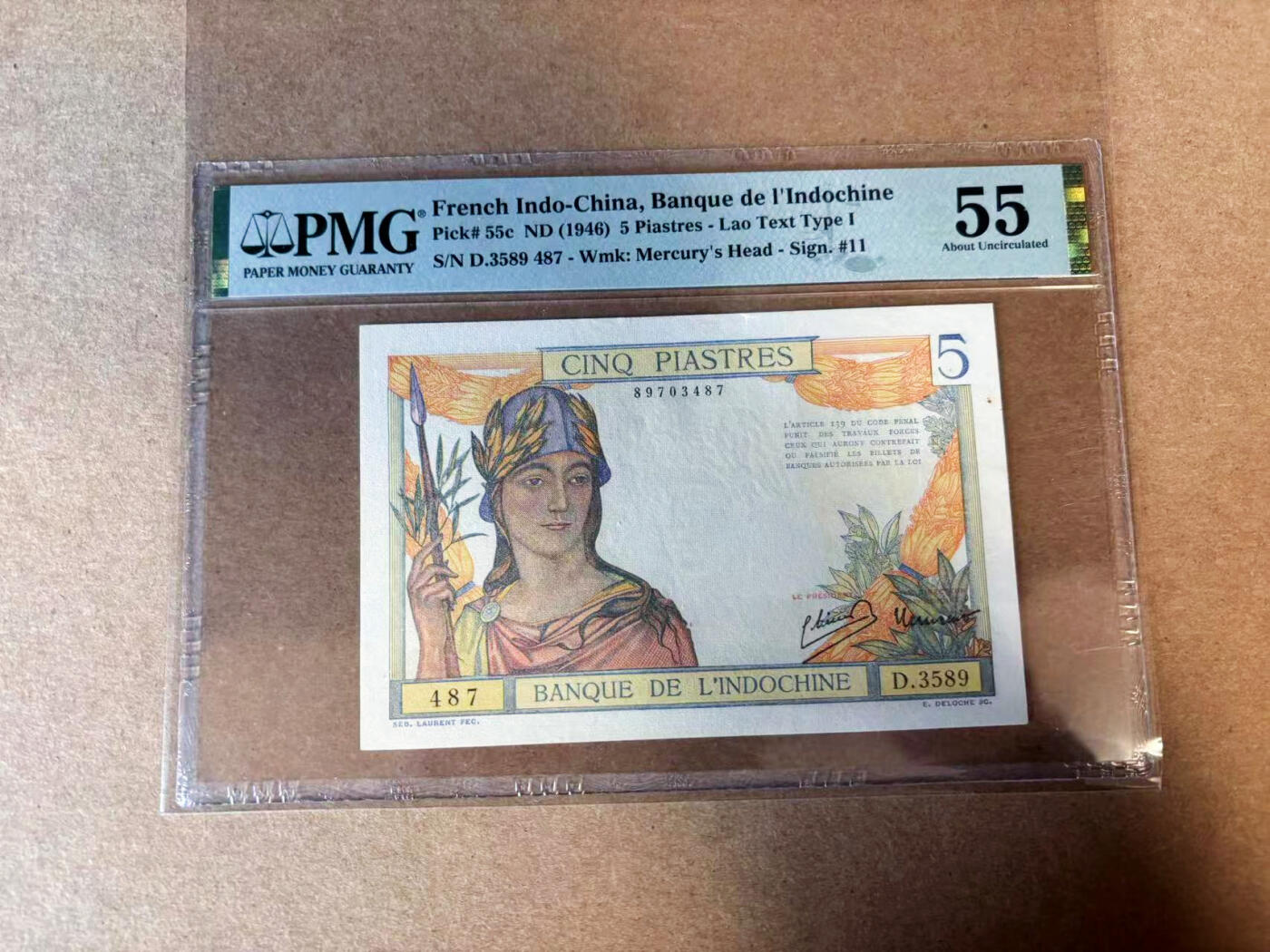 【Blue Auction】✨世界纸币精拍第585期【精】 法属印支 1946年5皮 PMG55