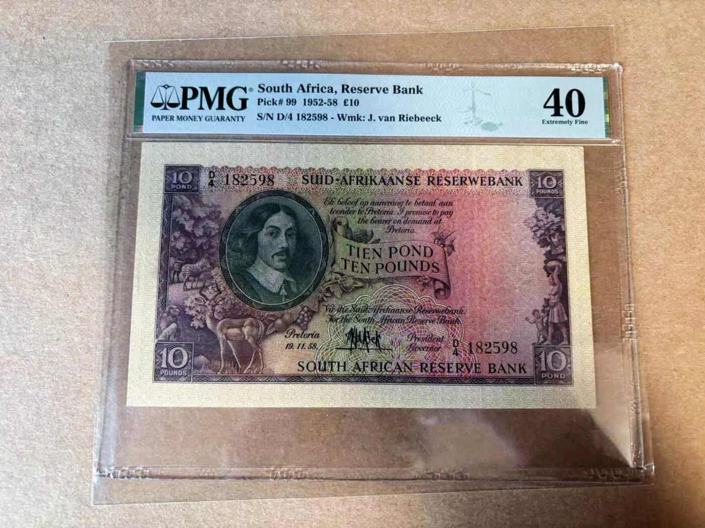 【Blue Auction】✨世界纸币精拍第585期【精】 【无47】南非 1962-65年10镑 改制前版本 PMG40