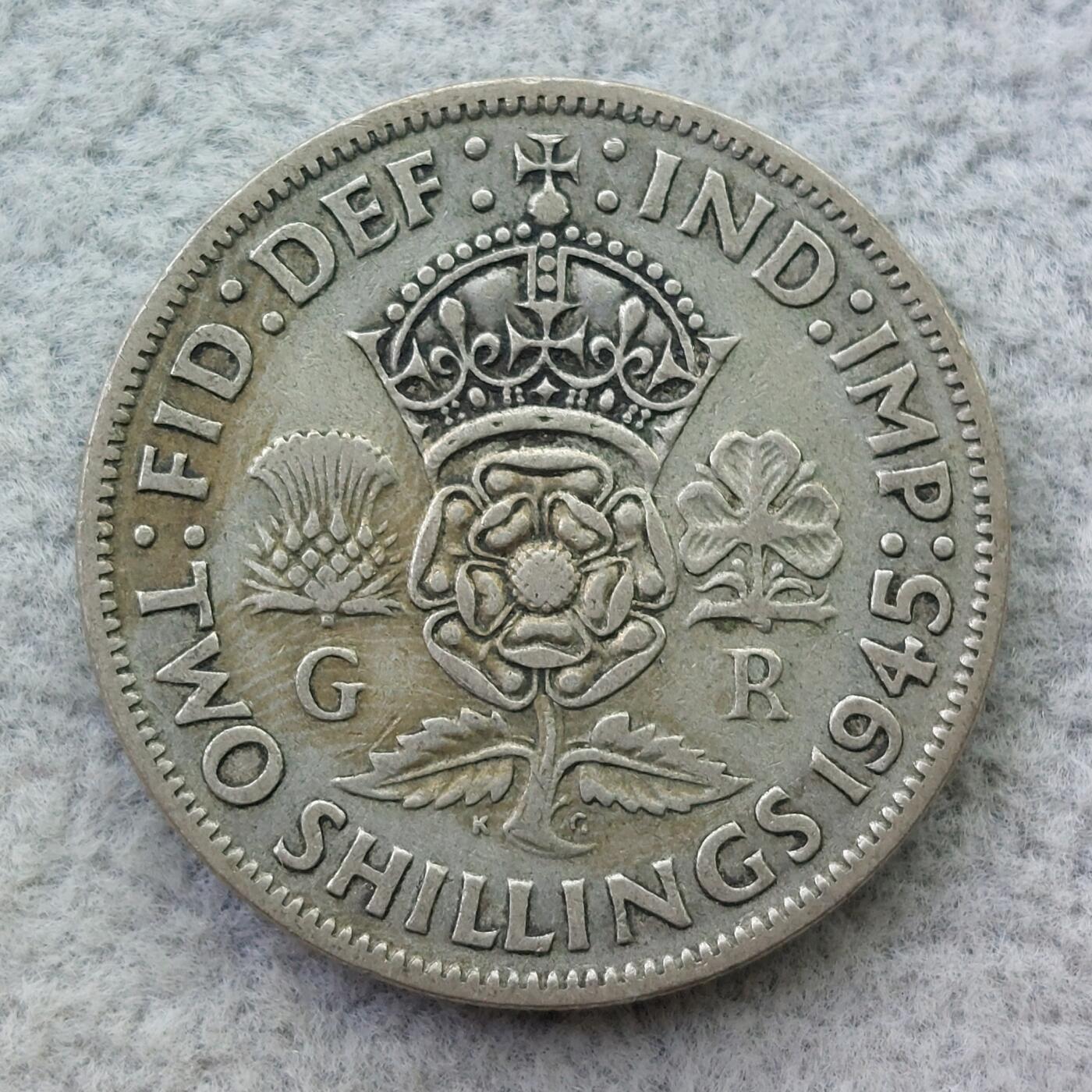 英国1945年乔治六世2先令（1佛罗林）银币