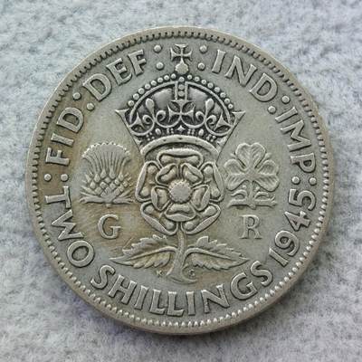 英国1945年乔治六世2先令（1佛罗林）银币 - 英国1945年乔治六世2先令（1佛罗林）银币