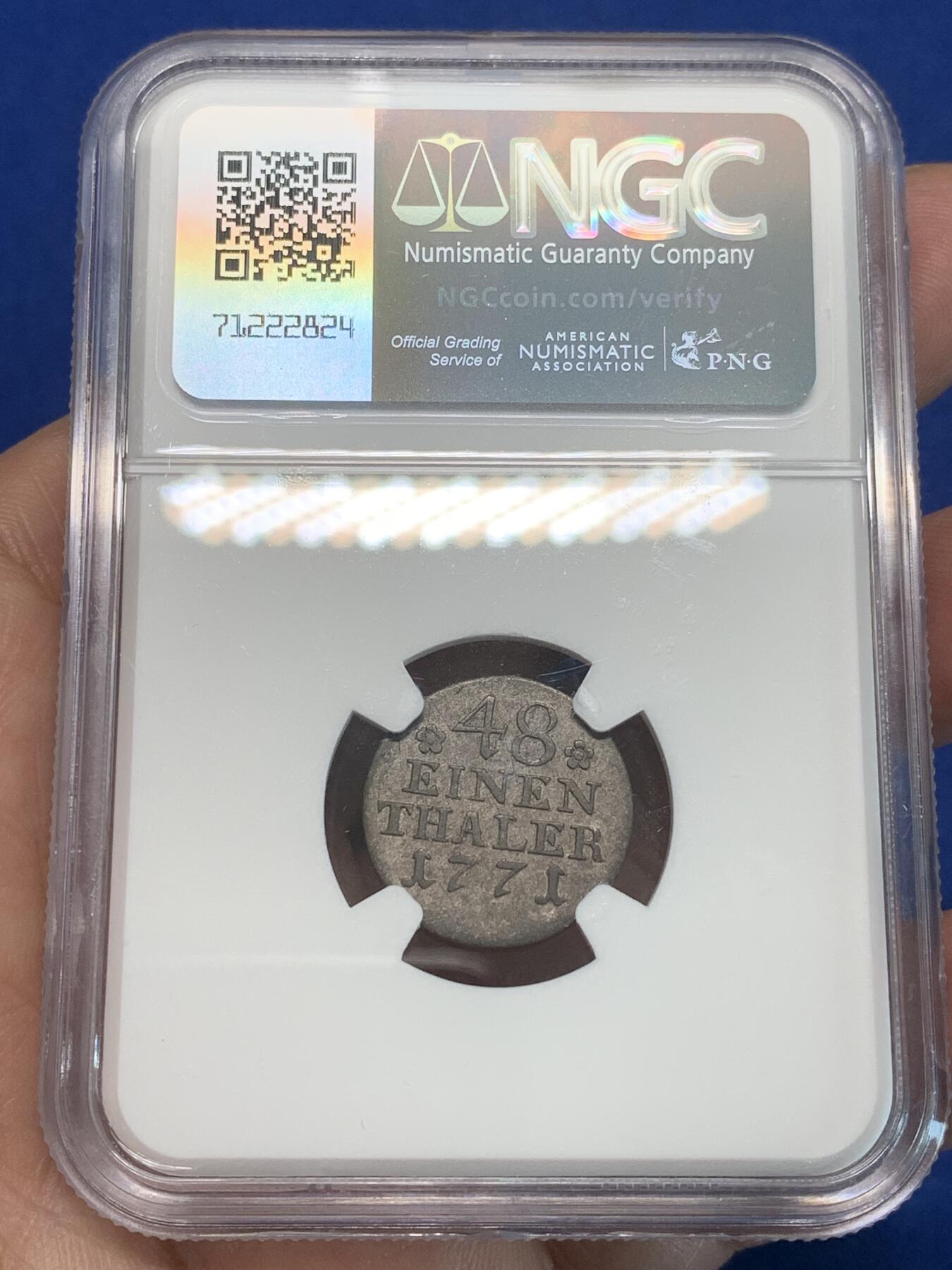 《竞宝斋》第332场 周日，周一 2场连拍 （全场包邮） NGC VF35 德国1771年A版普鲁士1/48泰勒 少见小辅币