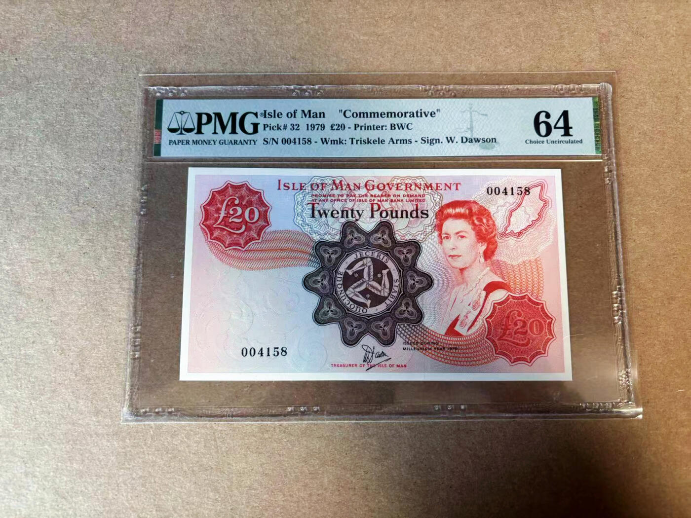 【Blue Auction】✨世界纸币精拍第585期【精】 【千位小号】马恩岛 1979年20镑 BWC出品 女王 PMG64 纪念钞