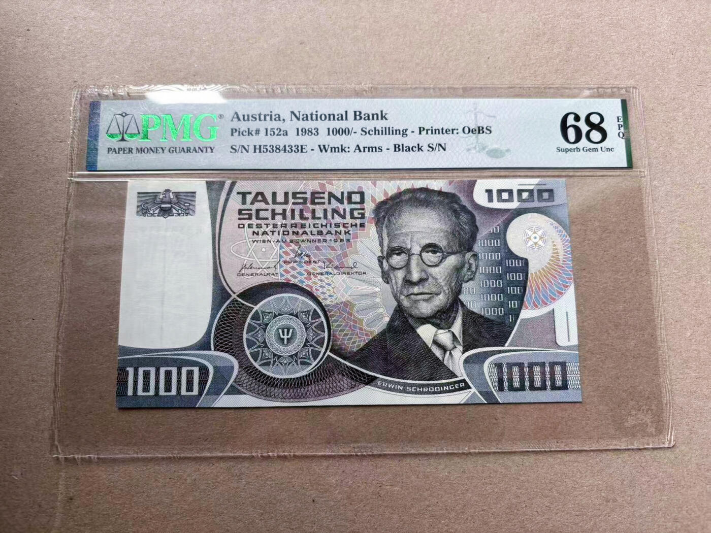【Blue Auction】✨世界纸币精拍第585期【精】  奥地利 1983年1000先令 薛定谔 PMG68EPQ 超高分