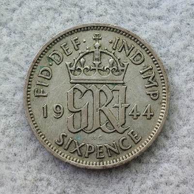 英国1944年乔治六世6便士银币 - 英国1944年乔治六世6便士银币