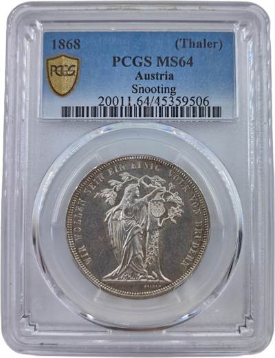 巴斯克收藏第331期 评级币专场 11月26/27/28号三场连拍 全场包邮 - PCGS MS64 奥地利1864年射击节1泰勒银币 稀少