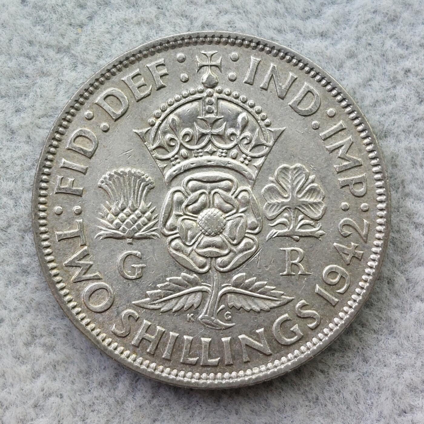 英国1942年乔治六世2先令（1佛罗林）银币
